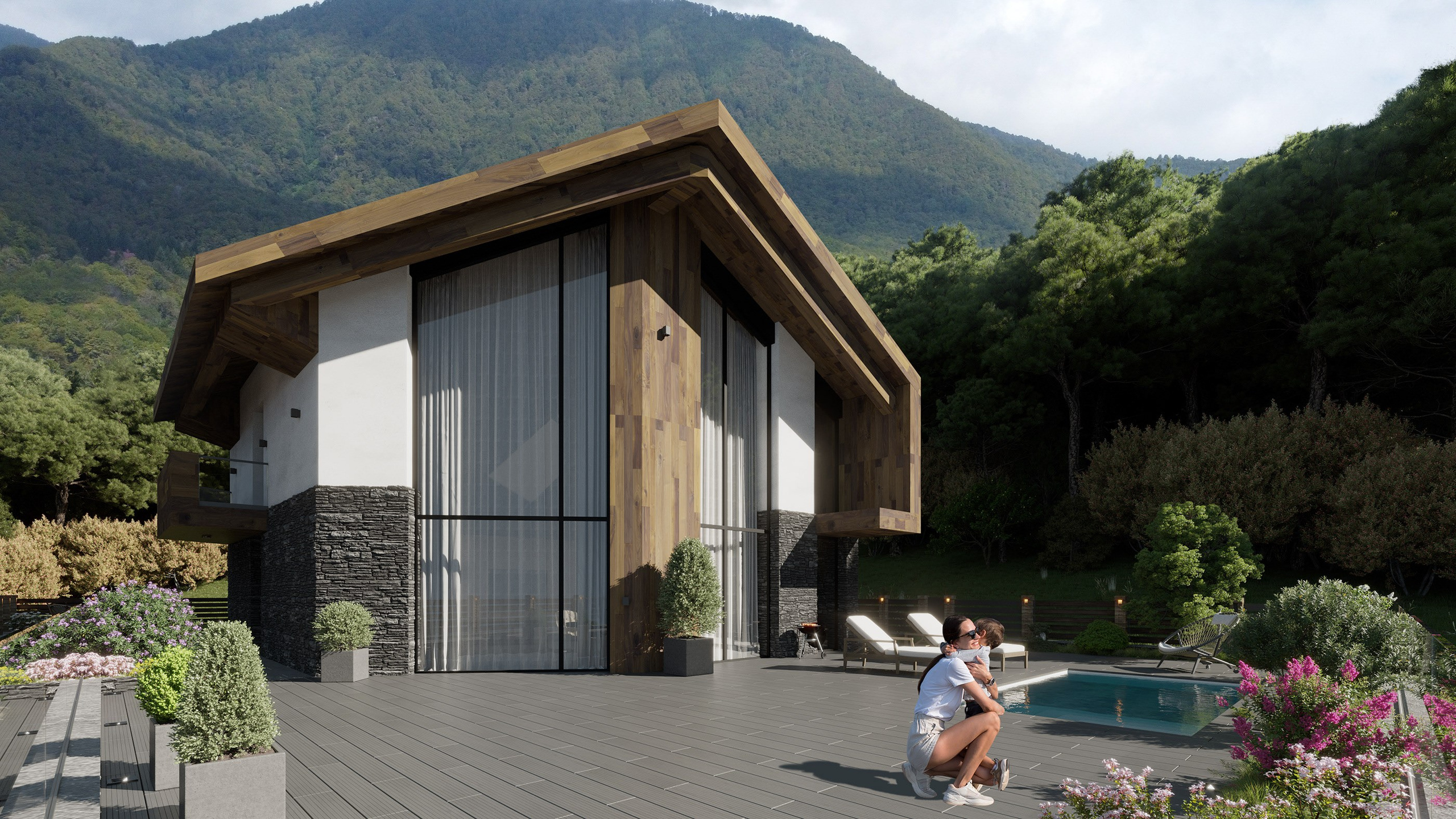 Architectural Visualization of Cottages in Sochi, Surrounded by Nature. 3D INTERIOR AND ARCHITECTURE VISUALIZATION
