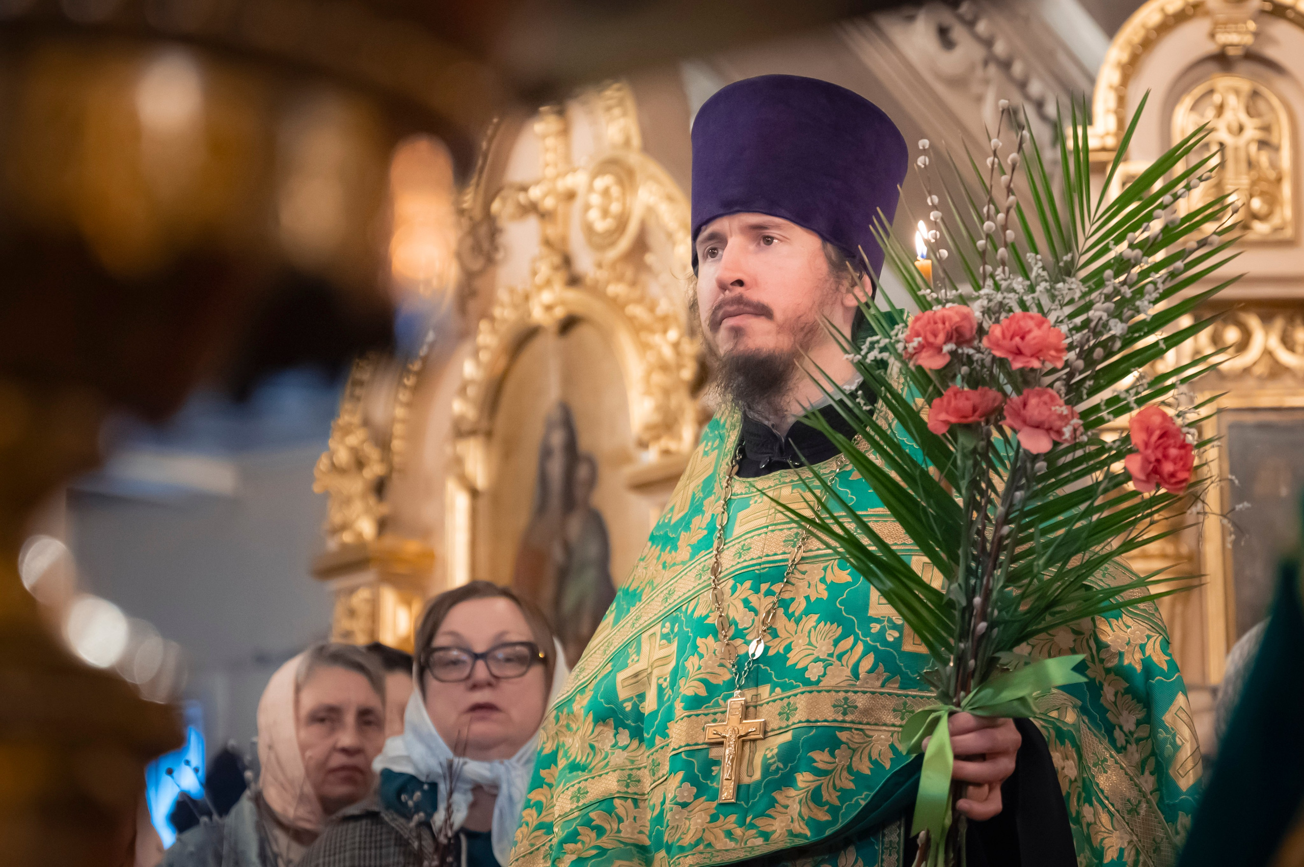 Богородский Храм. Всенощное бдение. Освящение верб. Антон и Татьяна Денисенко — В храме