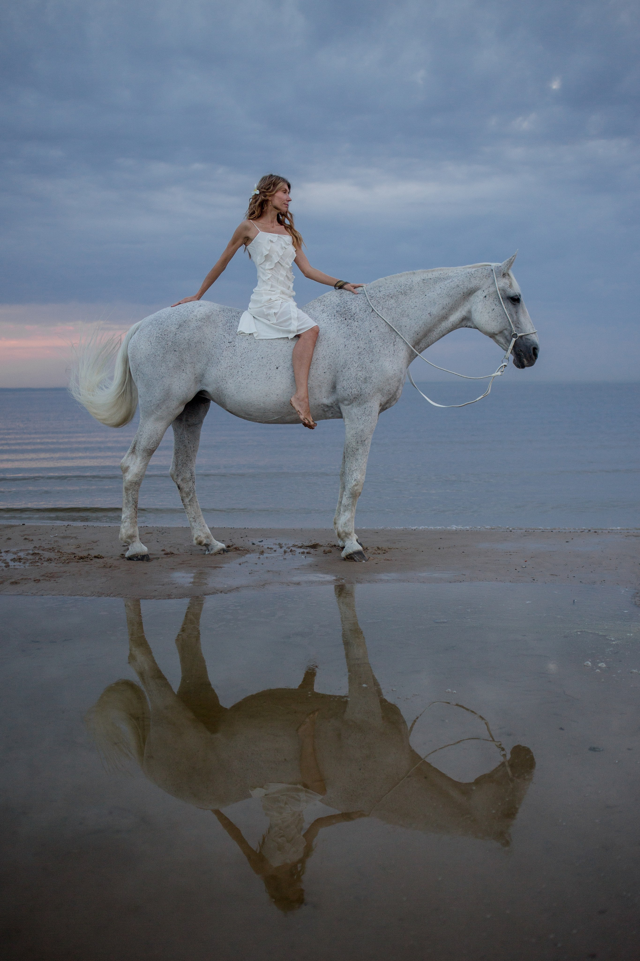 Закатная фотосессия с лошадью на Финском заливе