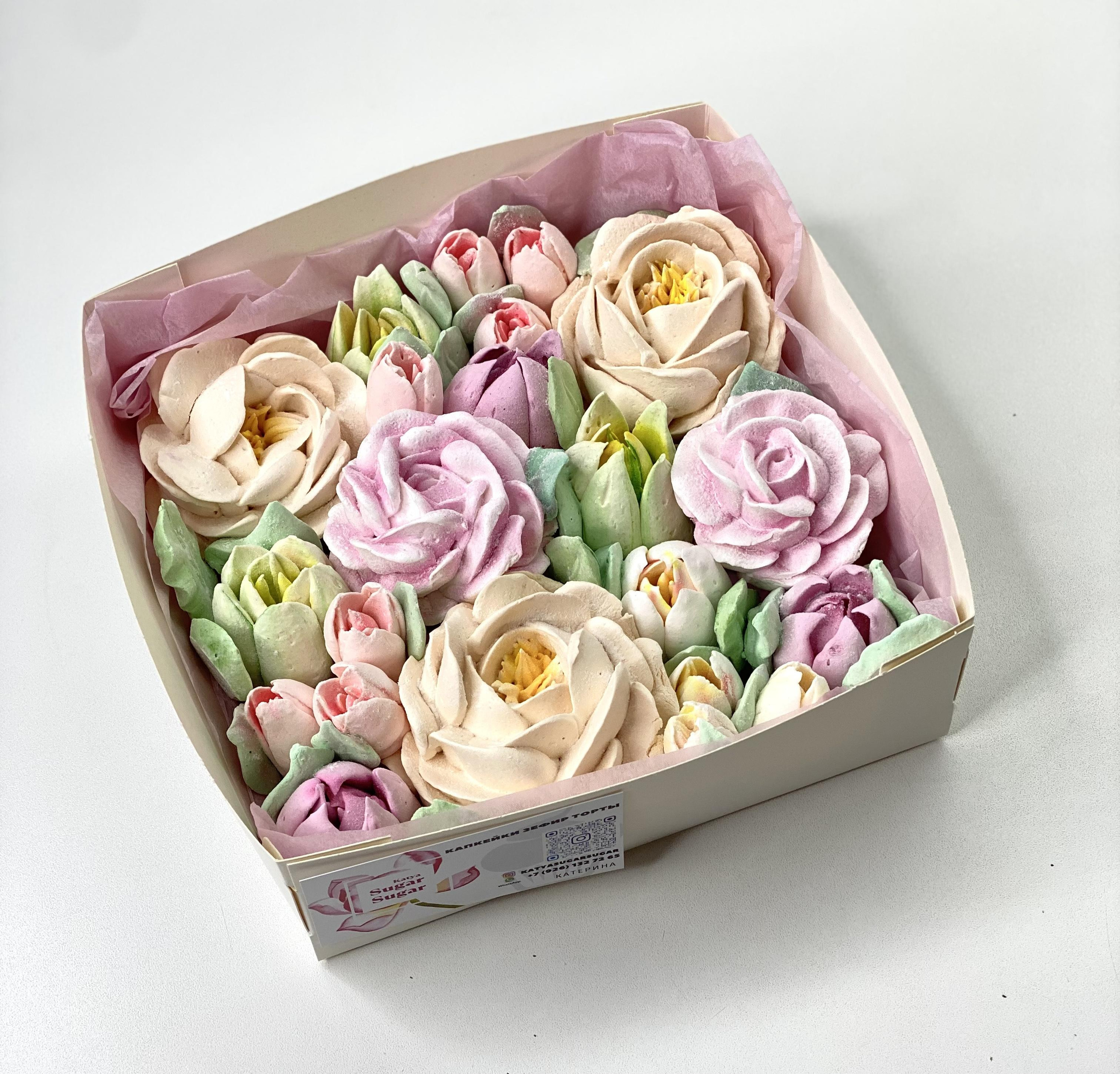 Цветы из зефира, 20 на 20 см. Katyasugarsugar капкейки, зефир, торты Москва