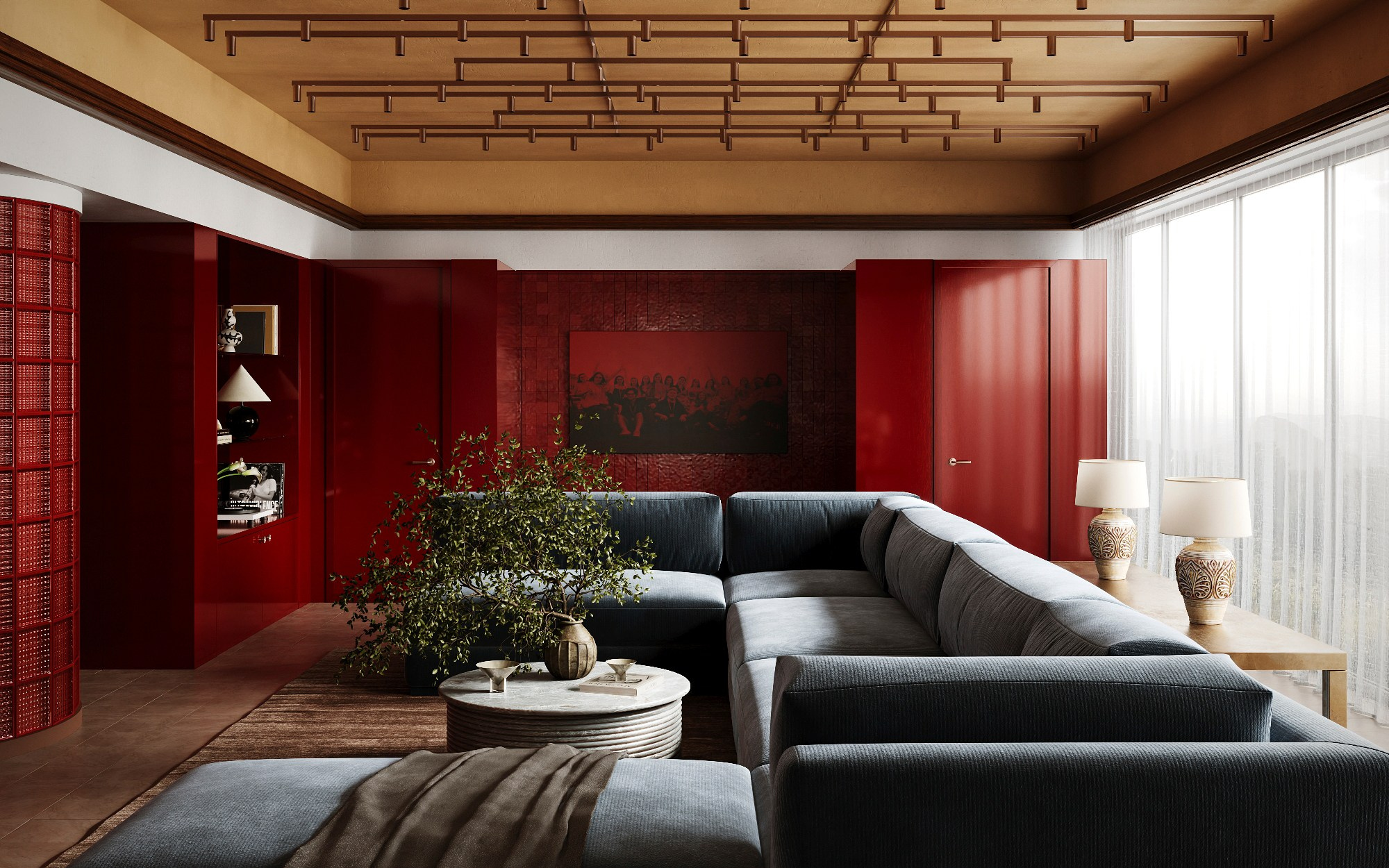 RED SCARLET LOUNGE | 2FORM DESIGN. Interior Visualization by Valerie Stetyukevich