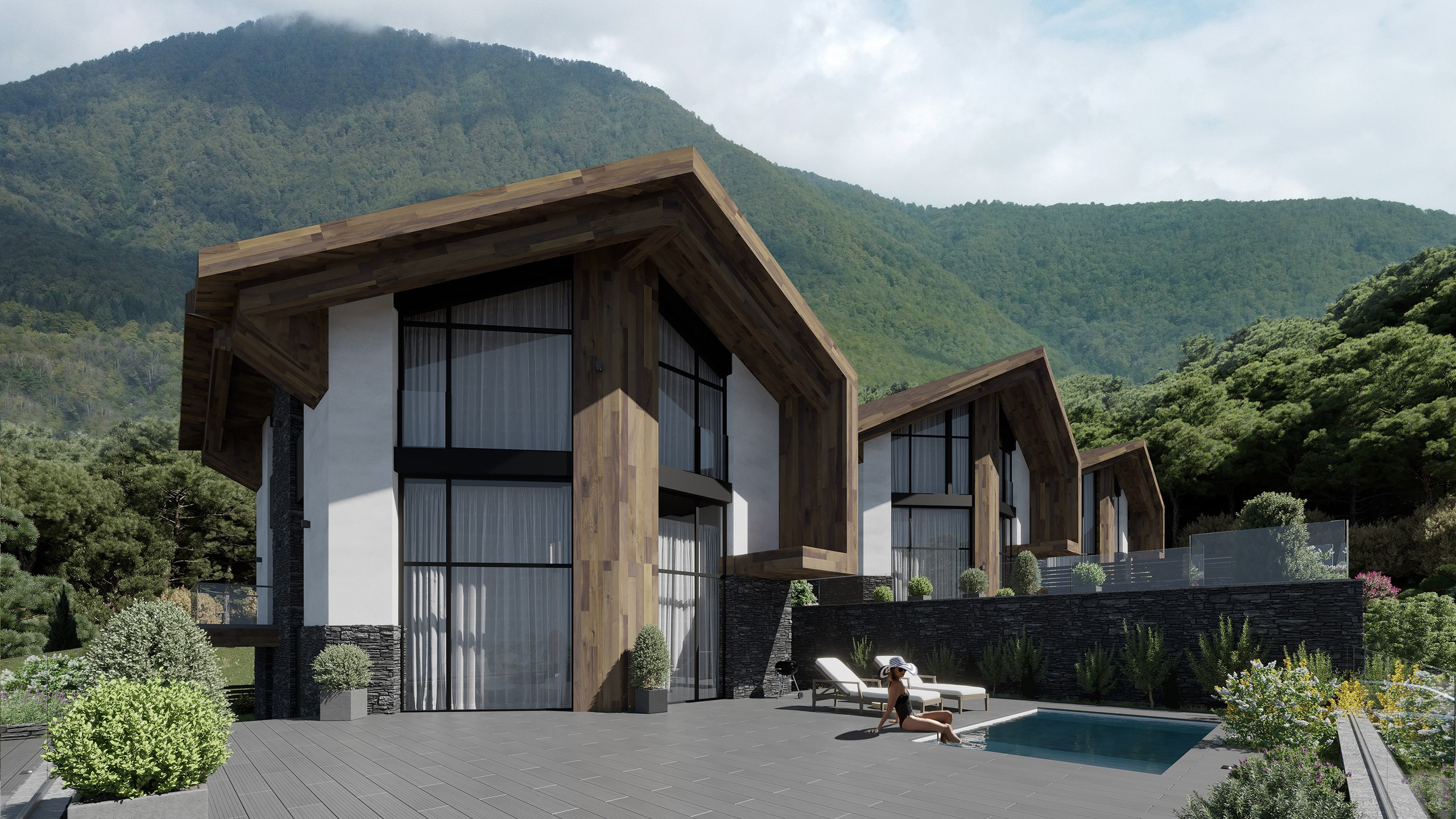 Architectural Visualization of Cottages in Sochi, Surrounded by Nature. 3D INTERIOR AND ARCHITECTURE VISUALIZATION