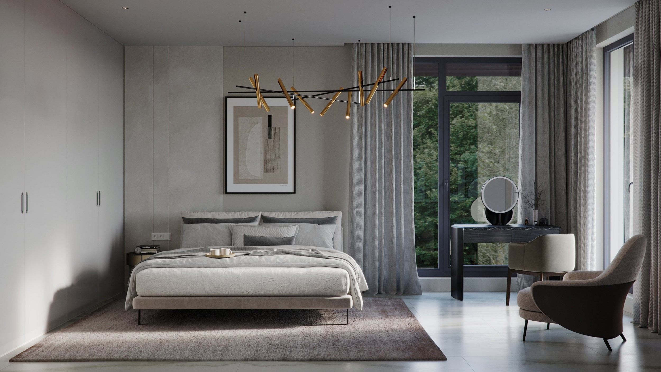Спальня в частном доме. Клиент Stolyarov architectural bureau. Евгений Пырков — 3d визуализатор интерьеров и экстерьеров России