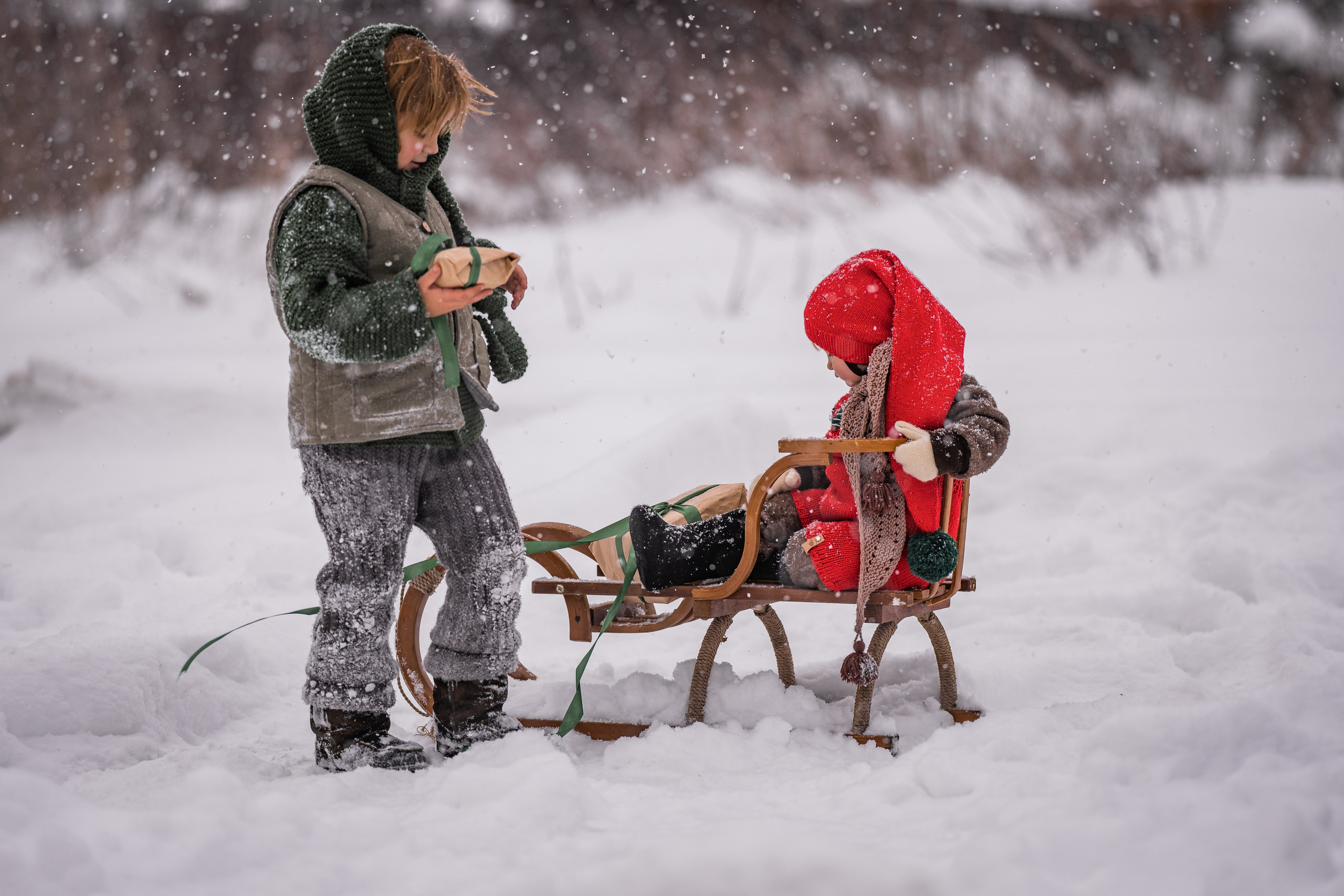 Снежная прогулка на санках. Семейный фотограф Ефремова Виктория