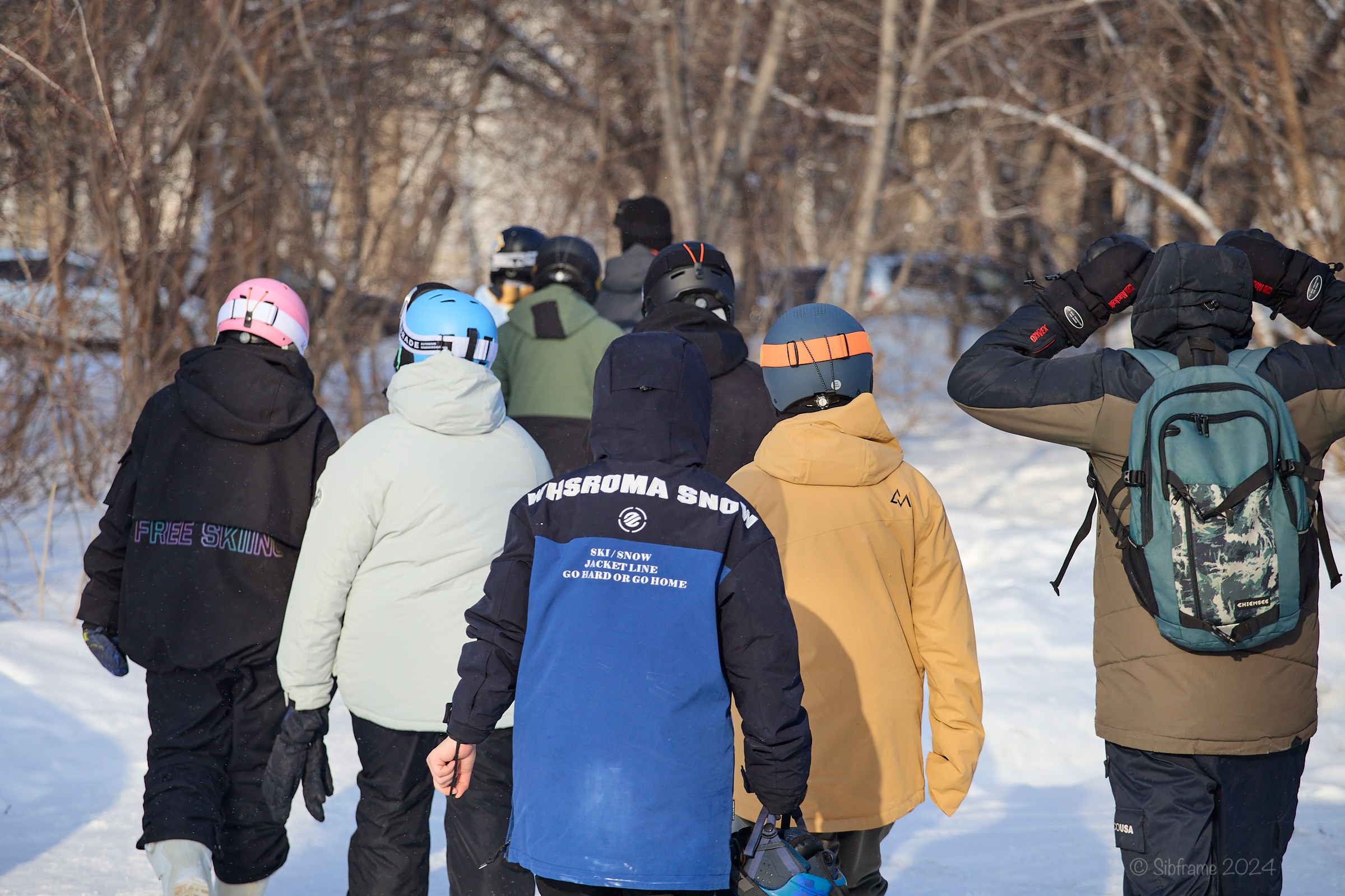 Сноубордисты со спины, Томск