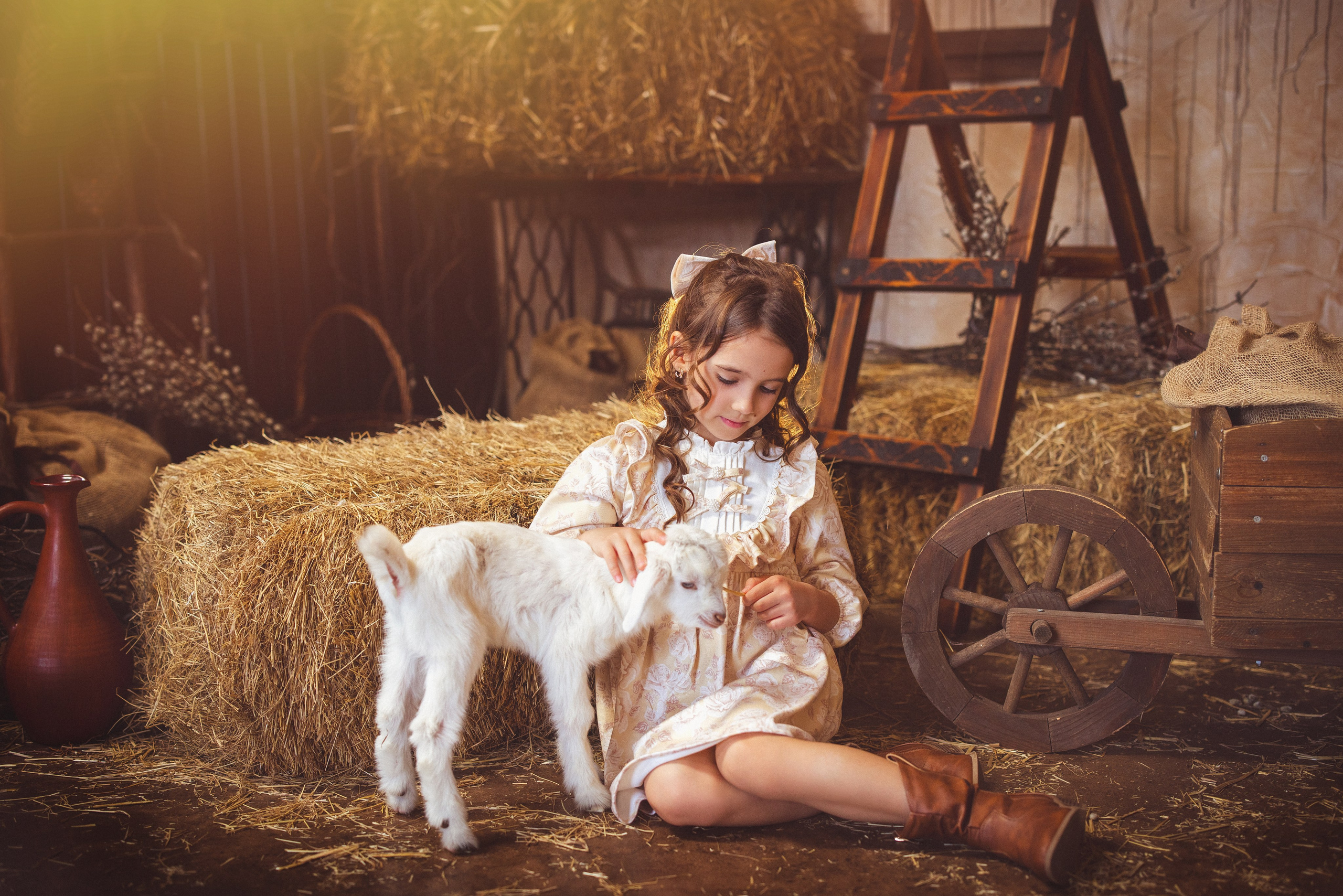 Пасхальный фотопроект с козочкой и утятами, в фотостудии «Эль» 2024 г. Семейный и детский фотограф в Краснодаре Анна Трашкова