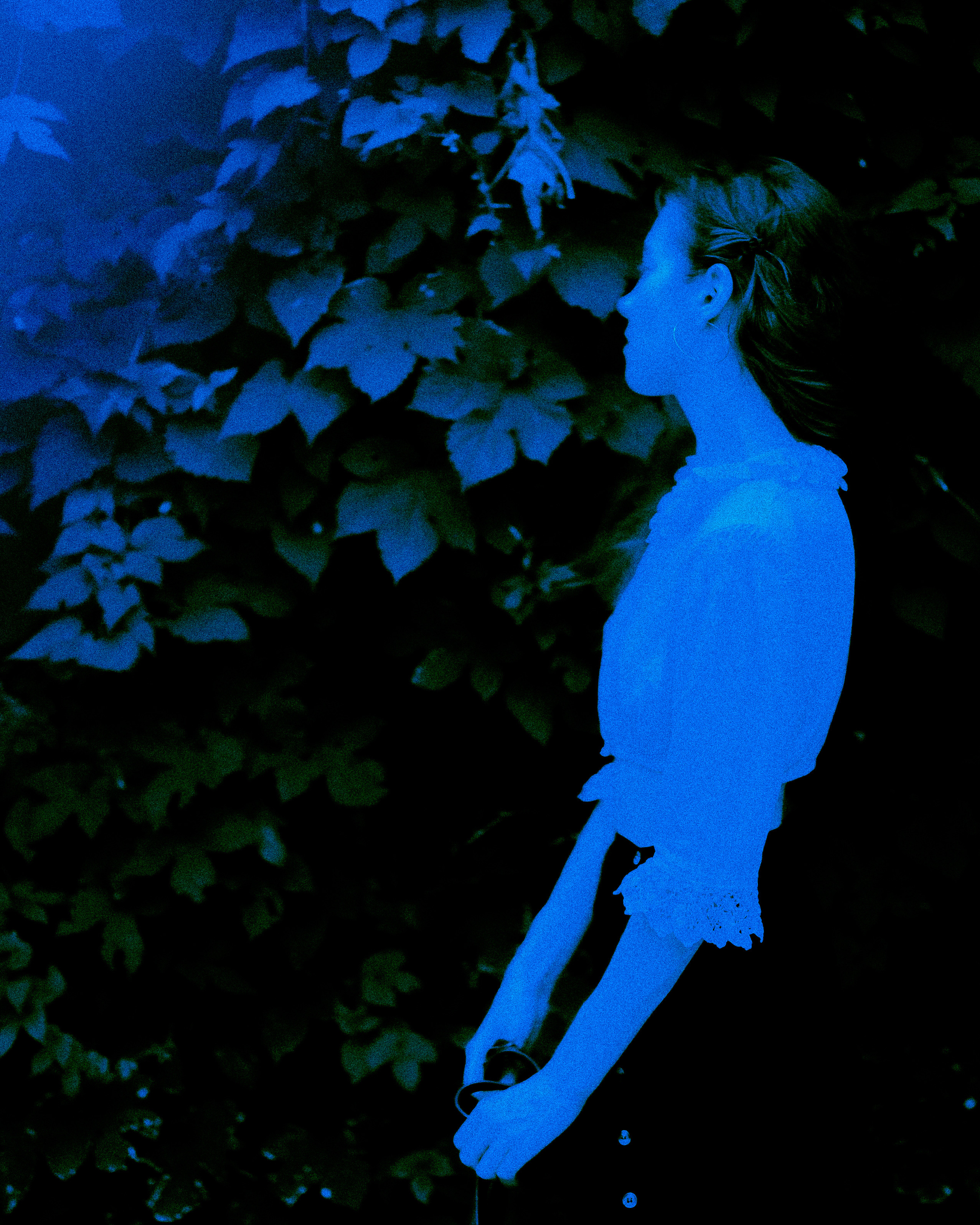 Фотосессия с цианотипией, где прекрасная молодая девушка на фоне живой стены летнего сада раскрывает уникальные образы. Насыщенный синий цвет придаёт магии кадрам. Фотограф: Alexander Veselkov - Photographer | AV.