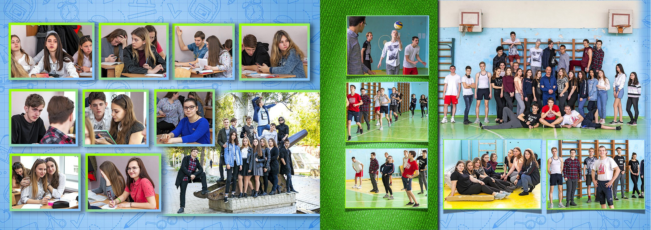 Школьная фотокнига для старших классов , дизайн "Зелёно-голубой". Школьный фотограф в Евпатории