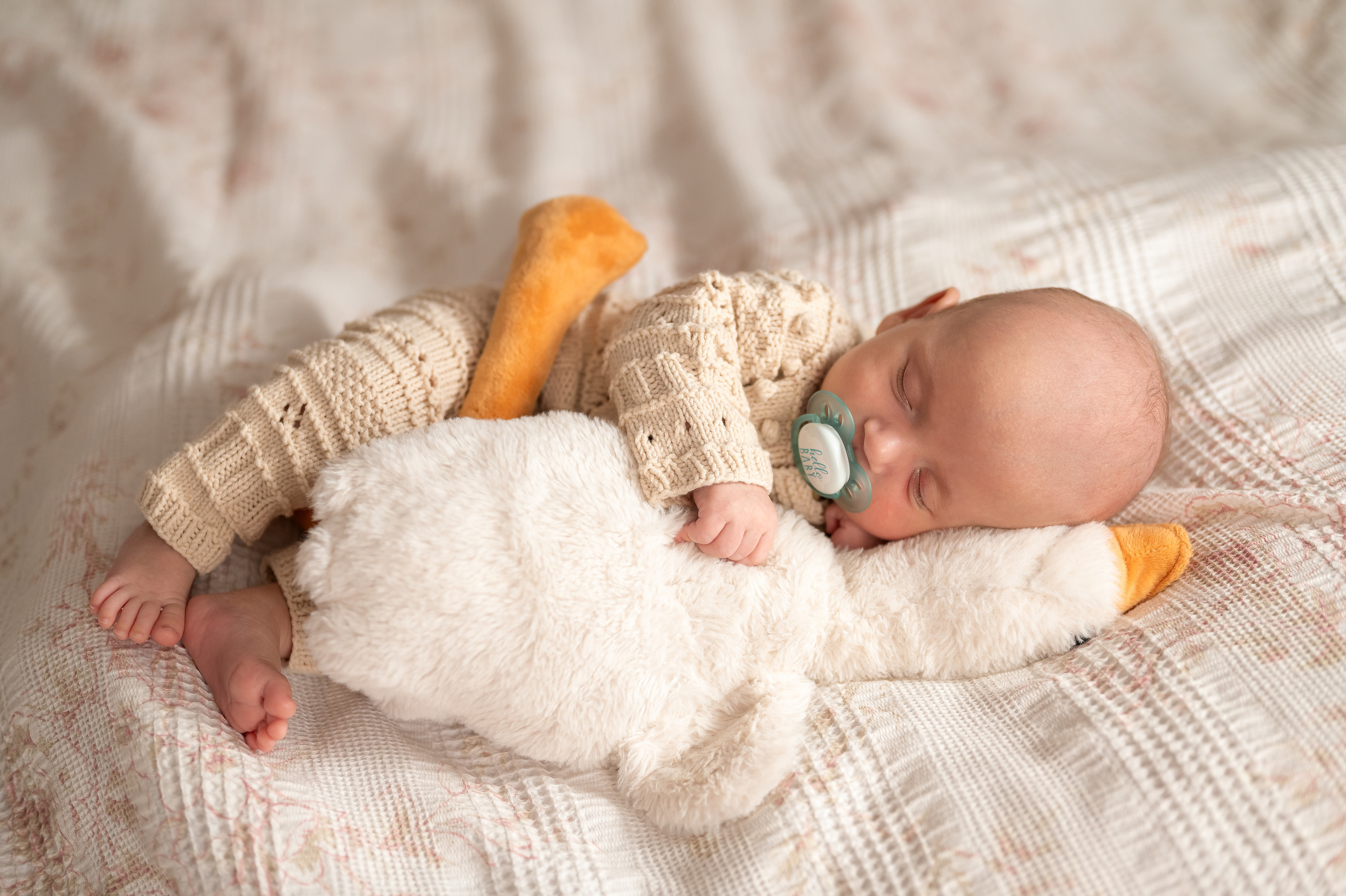 Малыш обнимается с игрушкой гусь-обнимусь, очень стильно.