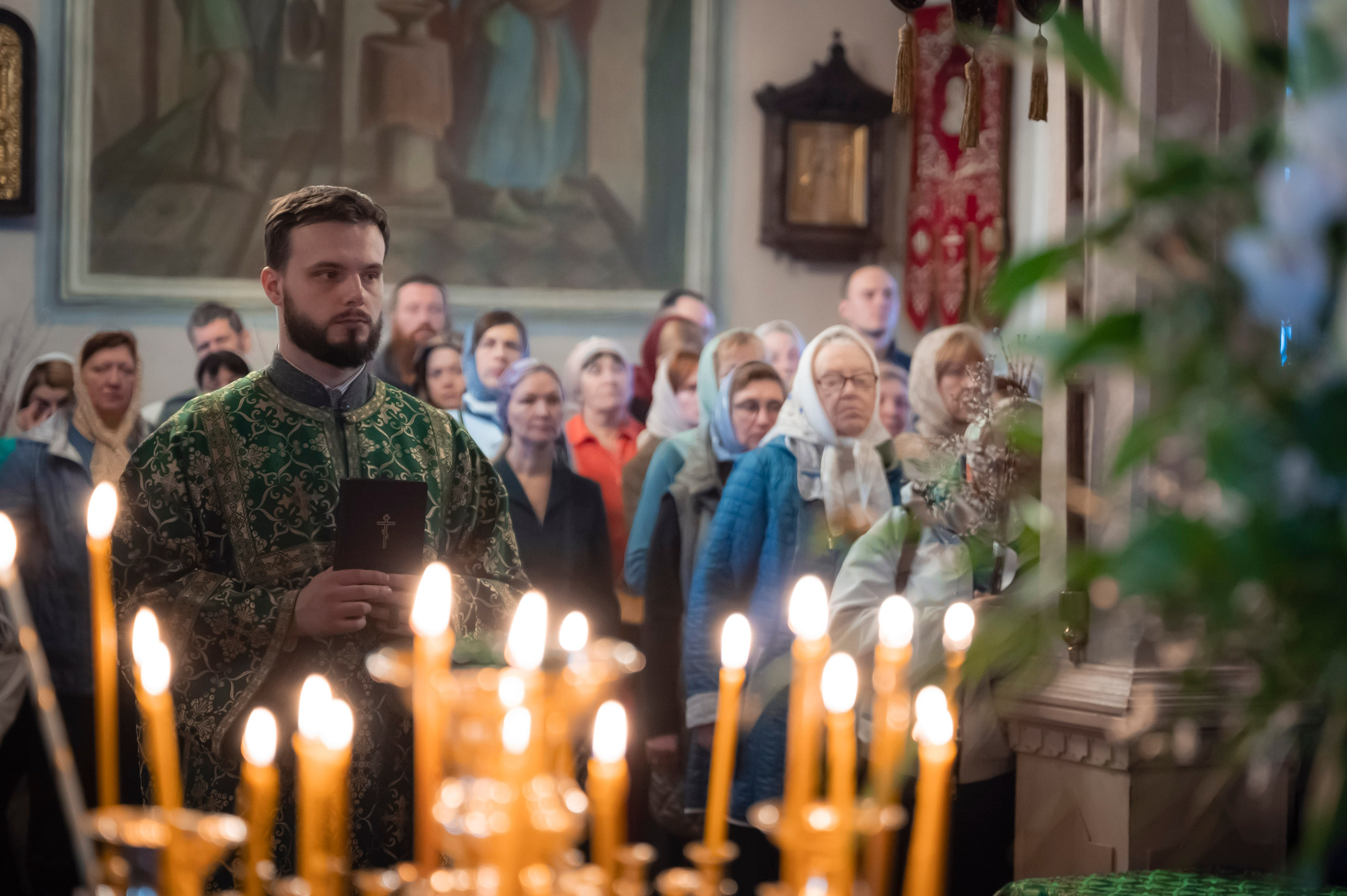 Богородский Храм. Всенощное бдение. Освящение верб. Антон и Татьяна Денисенко — В храме