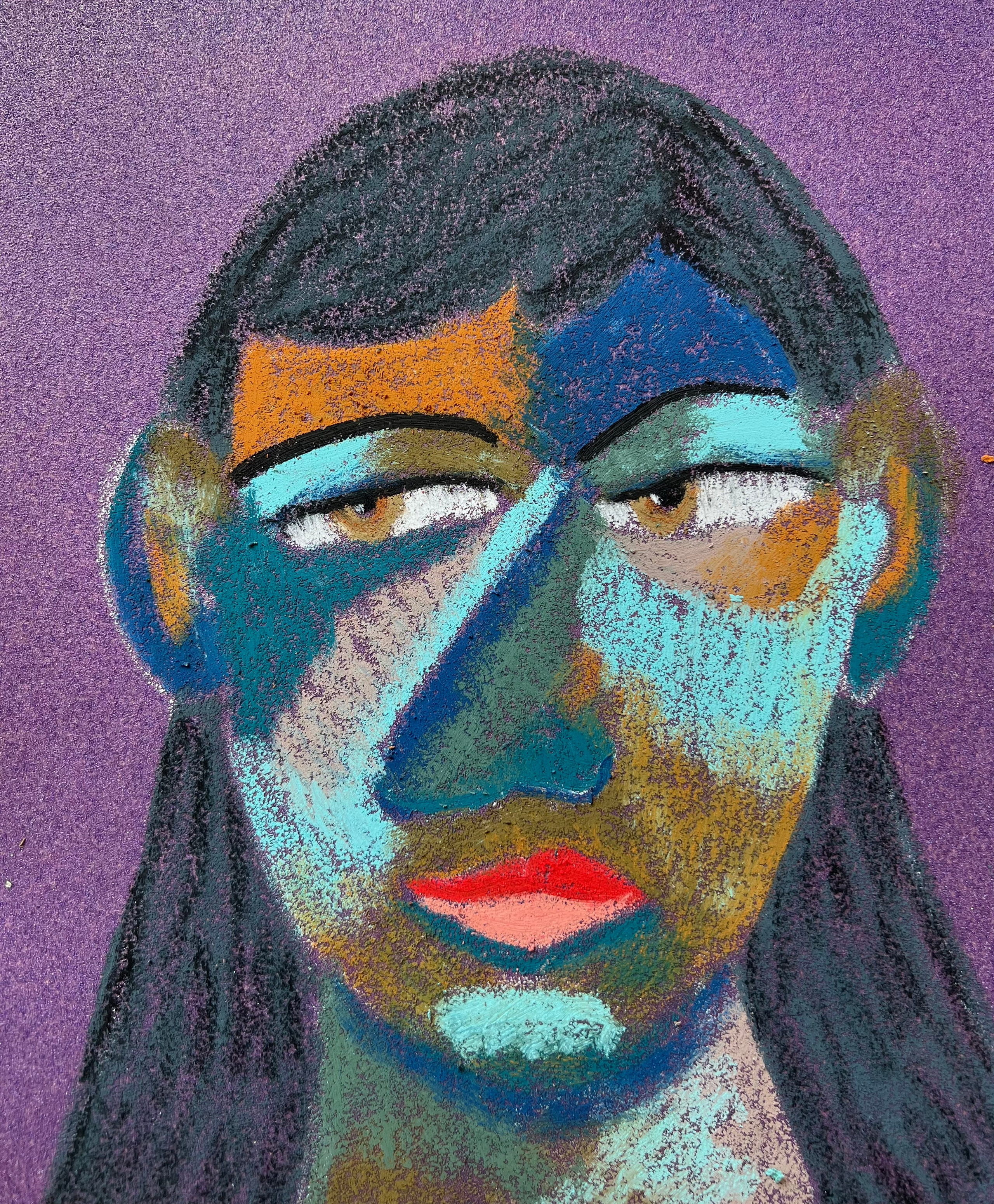 Title: Critic  Material: Oil pastel, sandpaper Size: 28 x 23 cm 