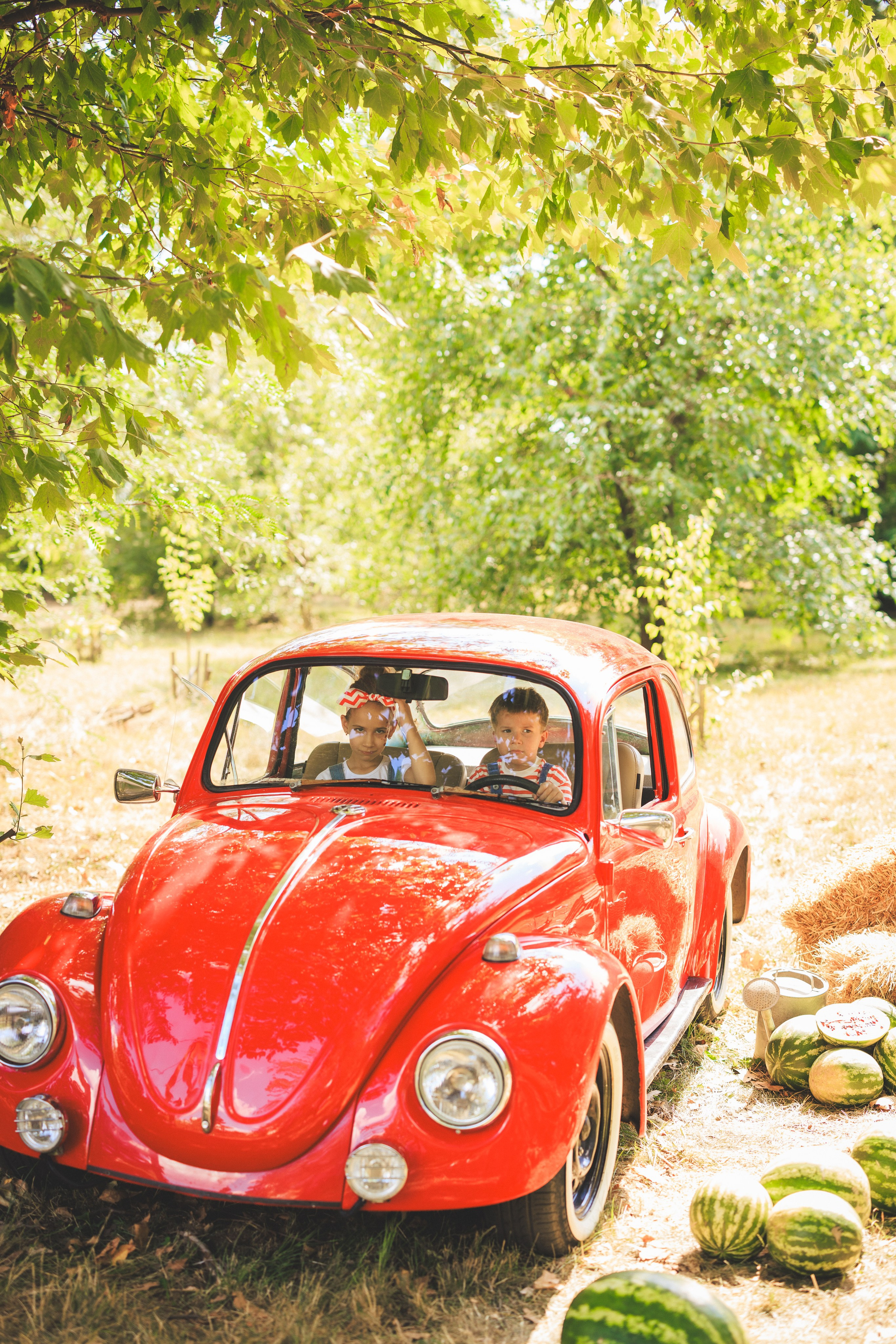 Летняя фотосессия с арбузами и ретро автомобилем. Семейный и детский фотограф в Краснодаре Анна Трашкова