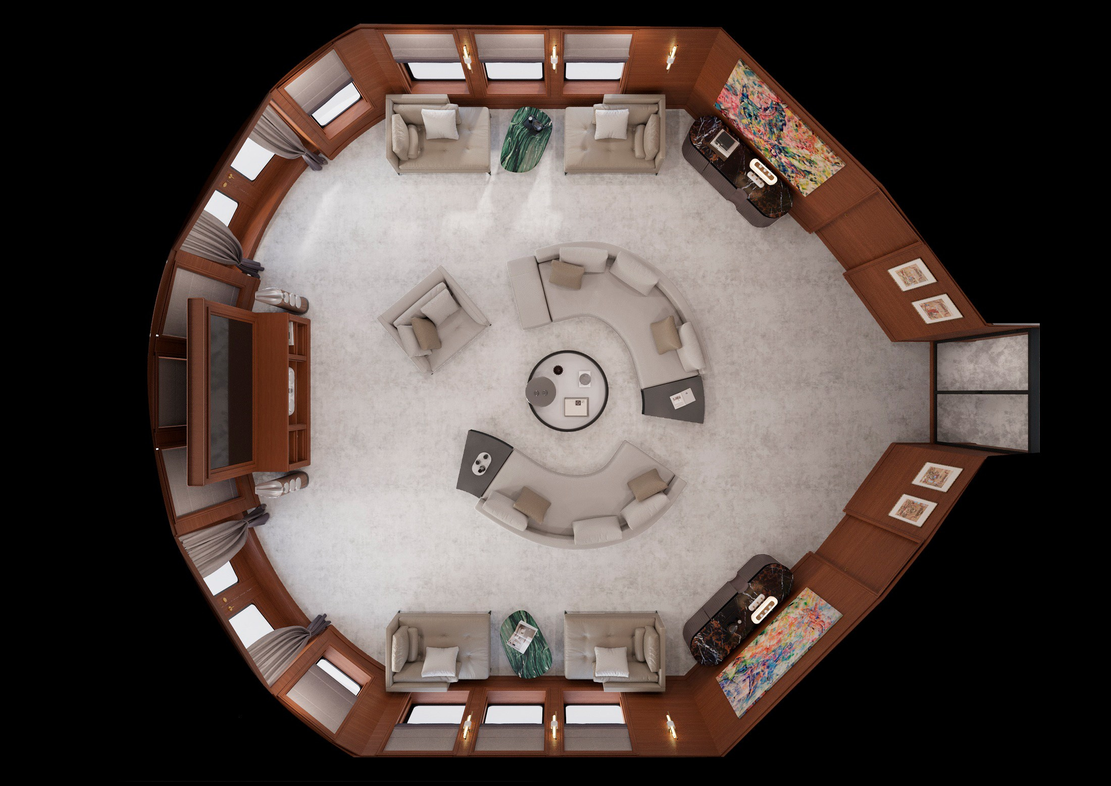 3 варианта гостиной на яхте. Дизайн Марина Павлюченкова. 3D визуализатор интерьеров Ксения Жарко