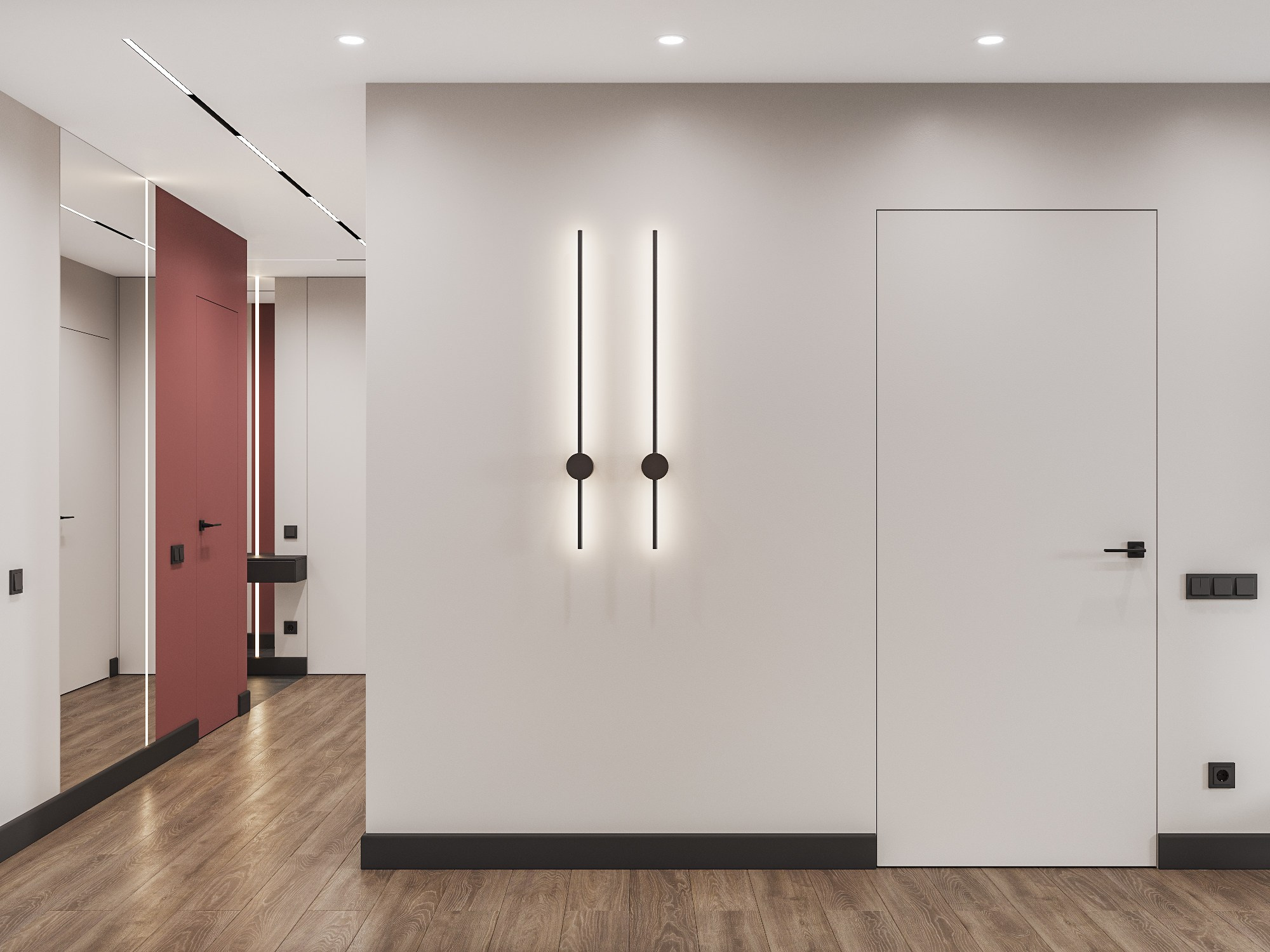 Визуализация проекта с красным акцентом. 3D визуализация интерьера. Визуализатор Виктория Озерова