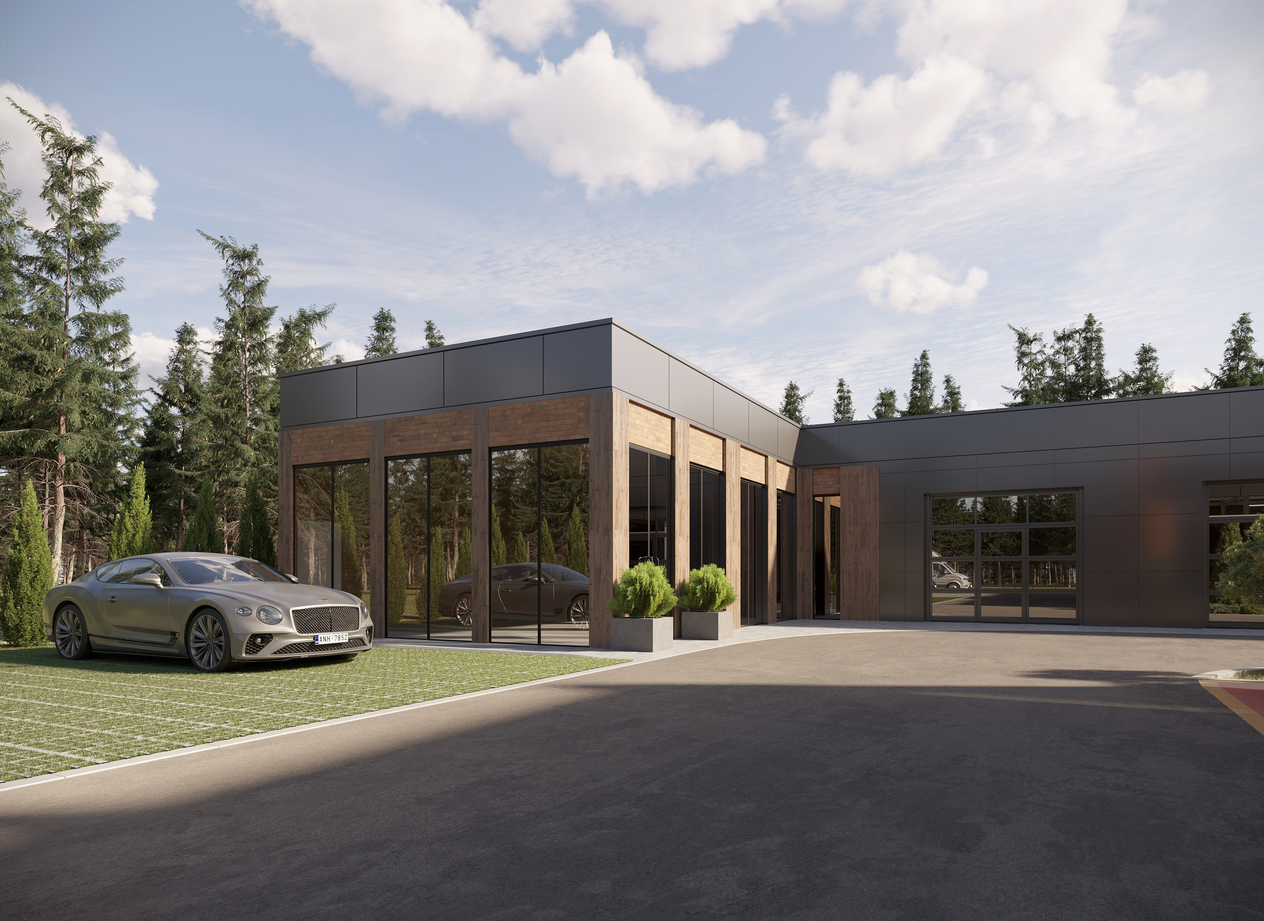 Автомойка, СТО и кафе — комплексная 3D-визуализация с благоустройством. 3Д Визуализация Интерьера и Архитектуры