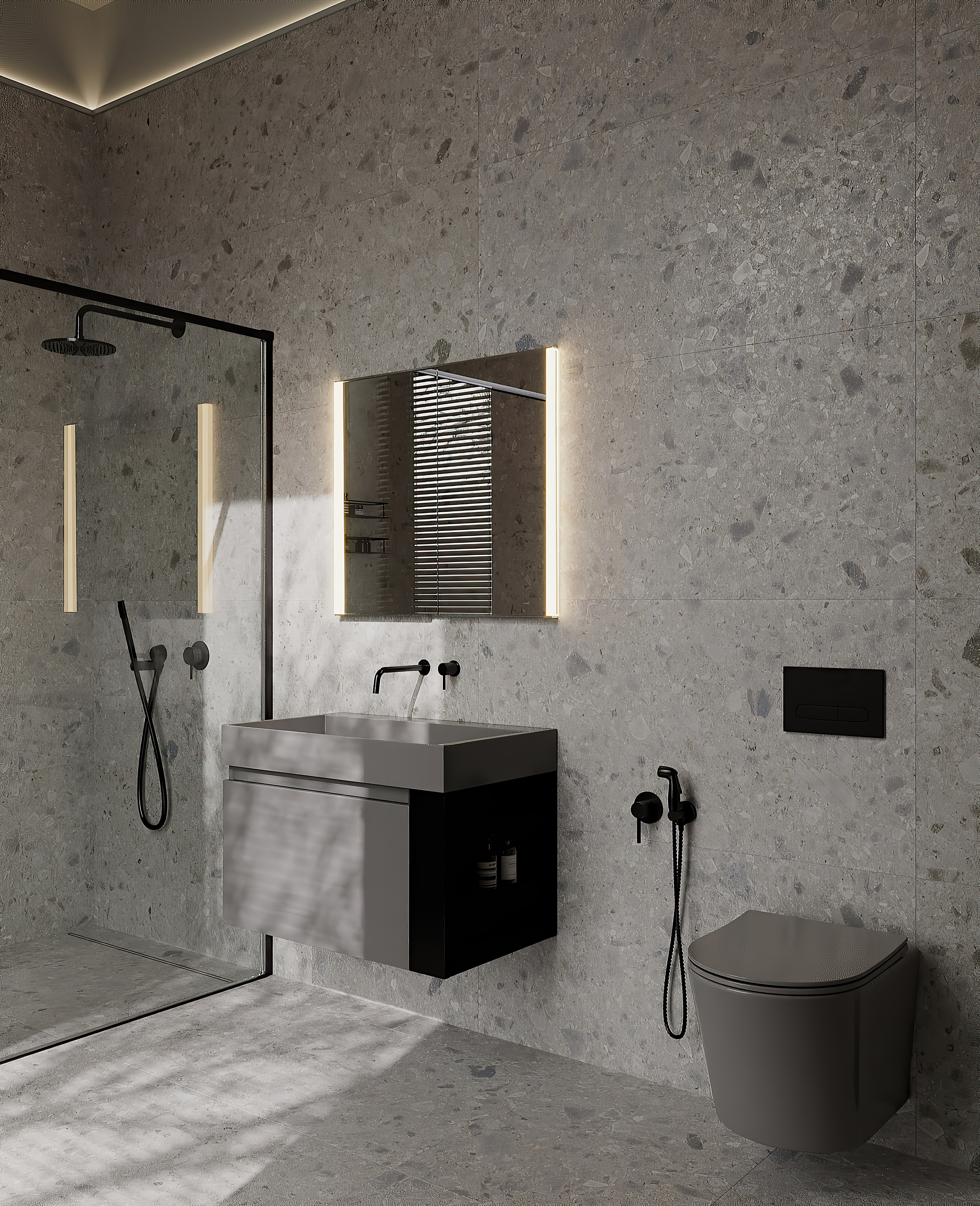 Серый санузел по проекту Мартыновой Н. и Бородиной Е. Визуализатор Векшина Елена