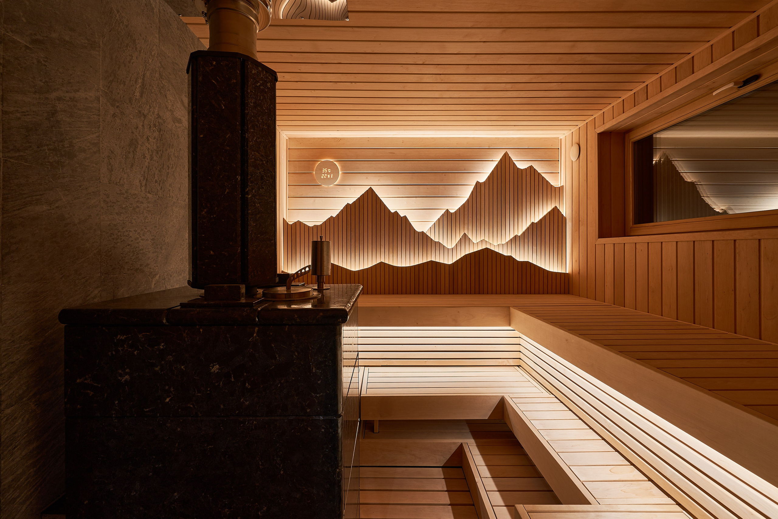 Сауна с 3D пано в виде гор, по проекту MBSaun (Бизнес съемка). Бояршинов Антон Интерьерный фотограф/видеограф Москва