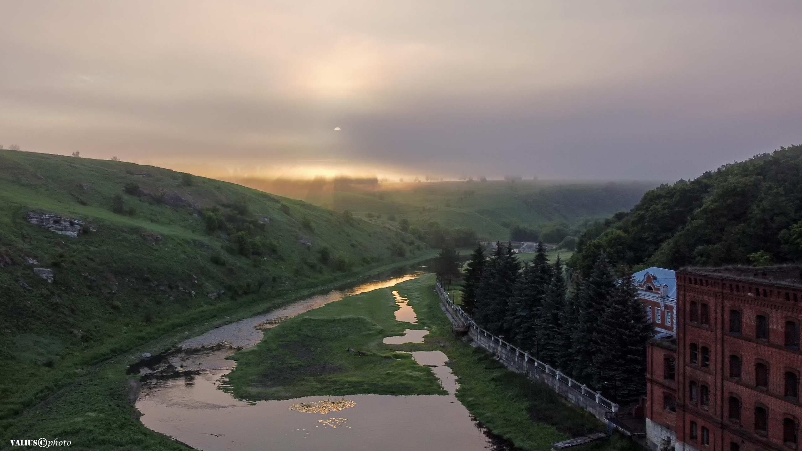 рассвет, мельница, река