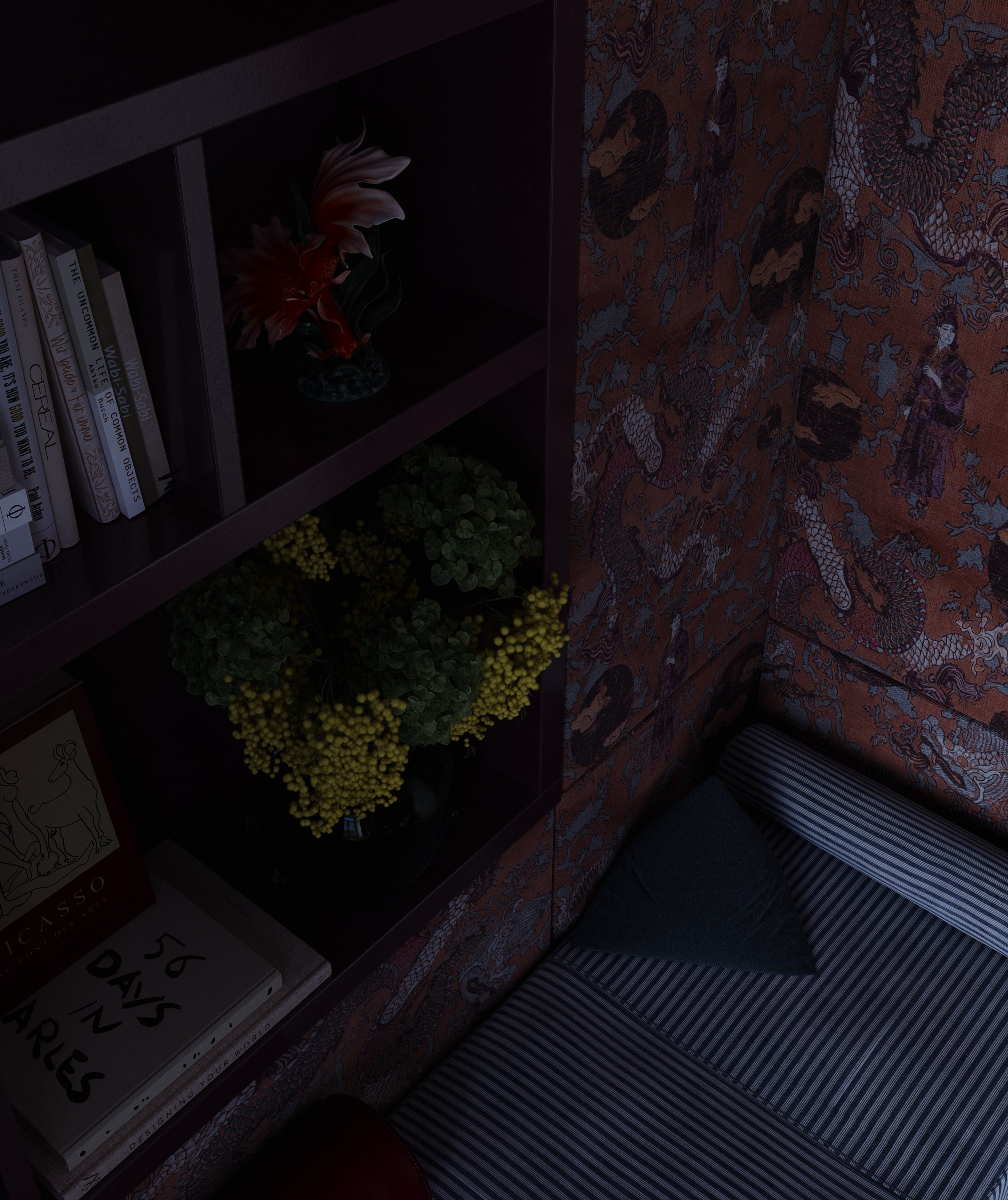 Кабинет-библиотека. 3D визуализация дизайна интерьера. 3D interior design visualizer