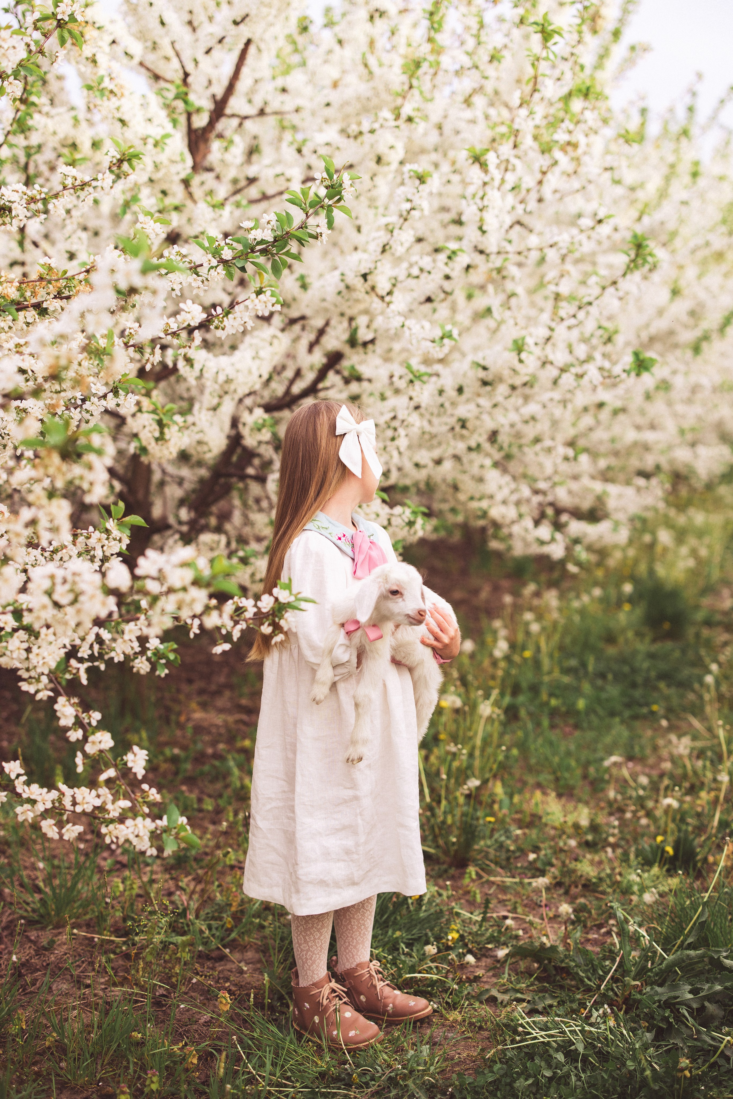 Фотосессия в цветущем саду с козочкой. Семейный и детский фотограф в Краснодаре Анна Трашкова