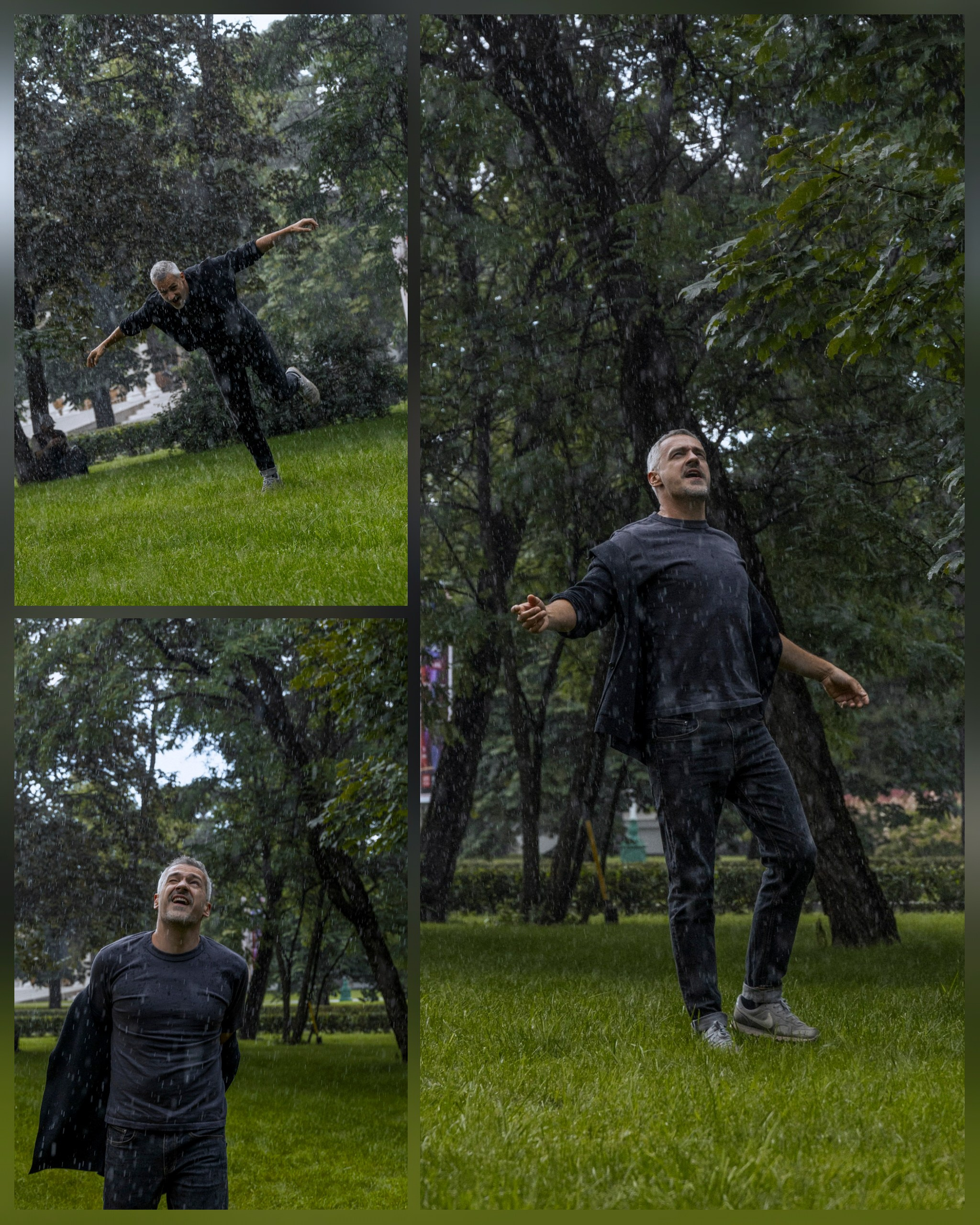 мужчина под ливнем