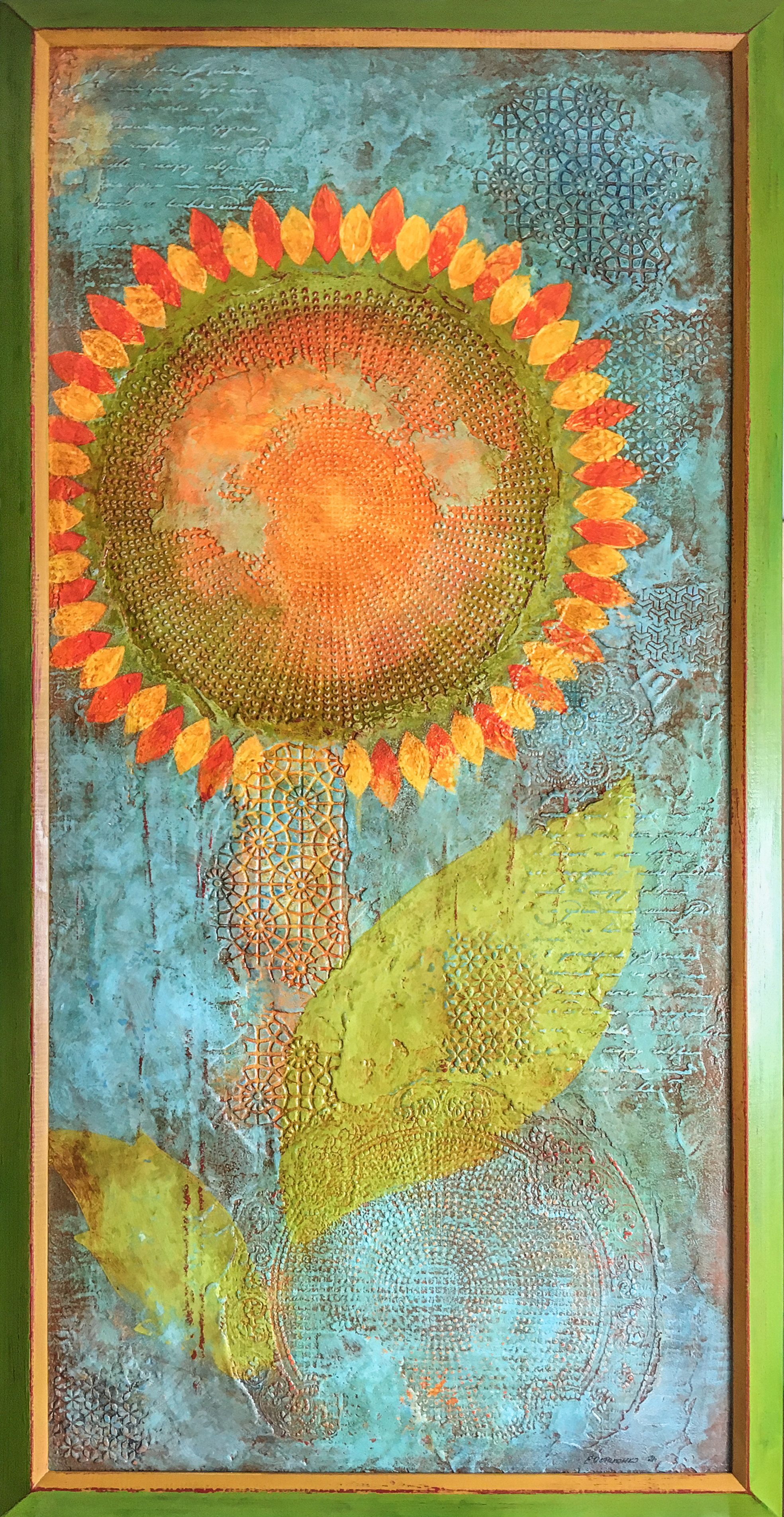 Картина "Подсолнух",размер 132см х 67 см, размер вместе с рамой, тк рама выполнена специально для этой картины из массива дерева и расписана в тон картины. Акрил на панели, 2021 г.
