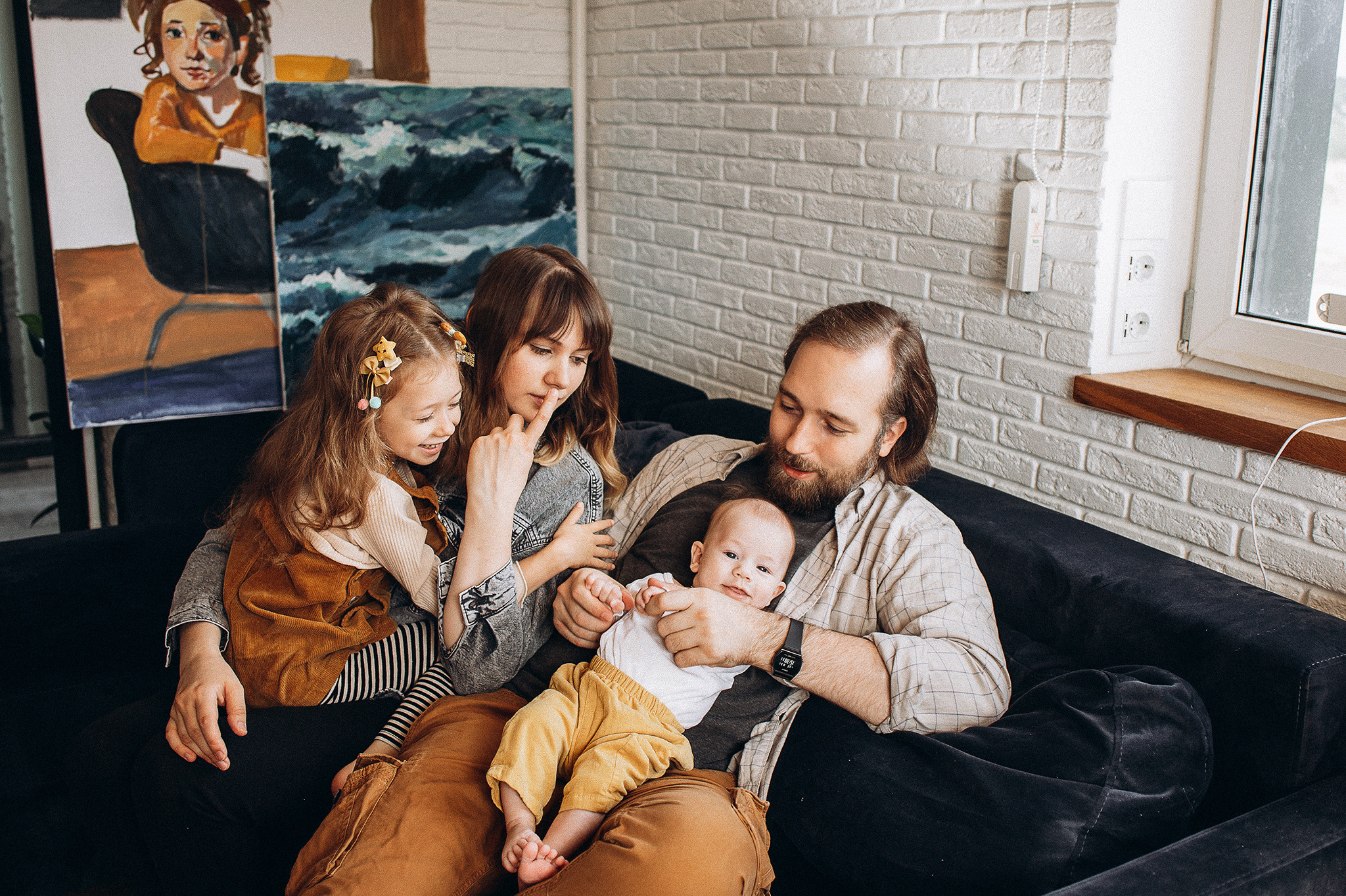 Наташа, Дима, Полина, Пётр, домашняя life-съемка. Семейный фотограф в Москве Марина Петра