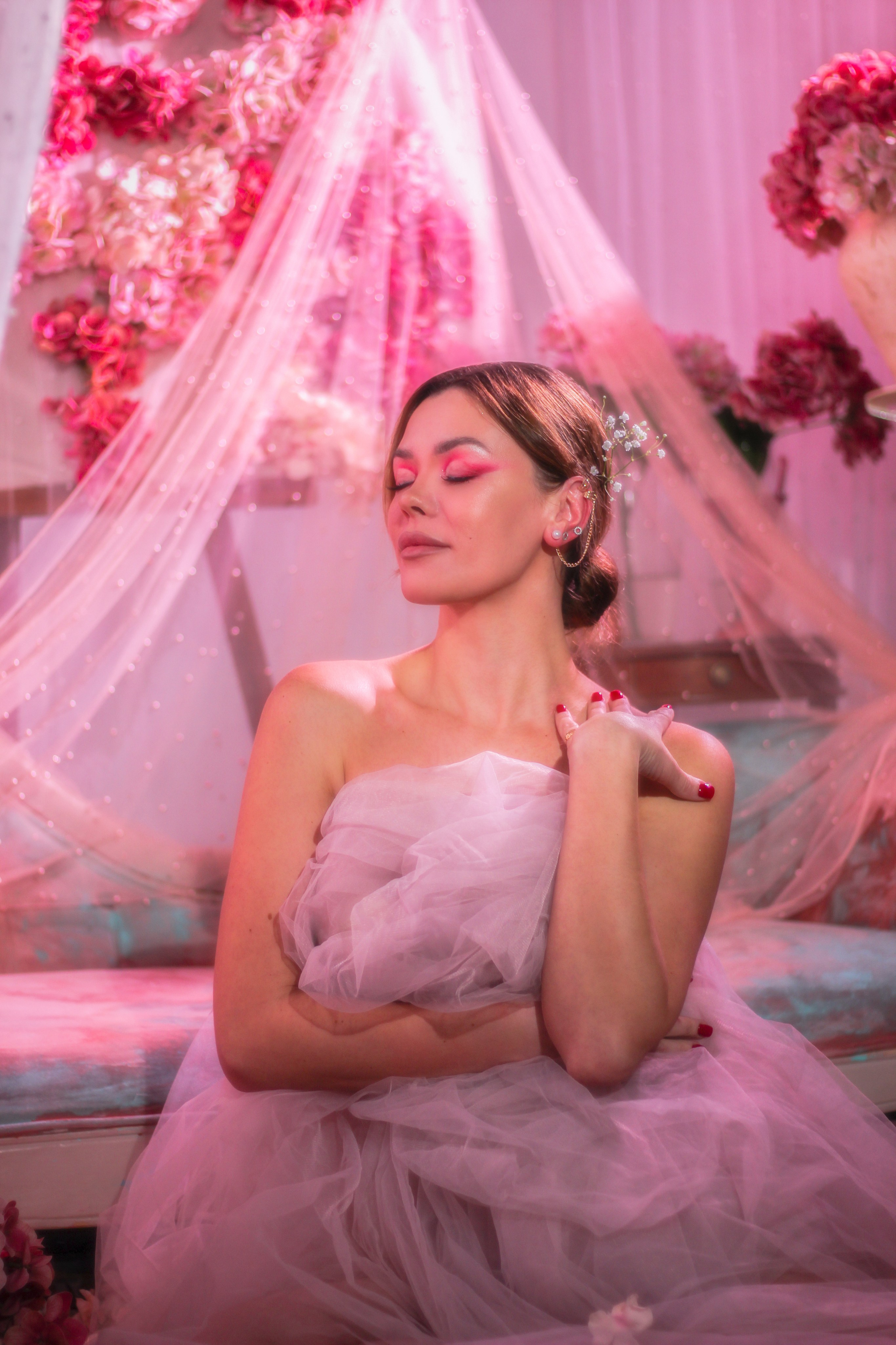 Розовая гортензия в лунном свете. Фотограф Красноярск