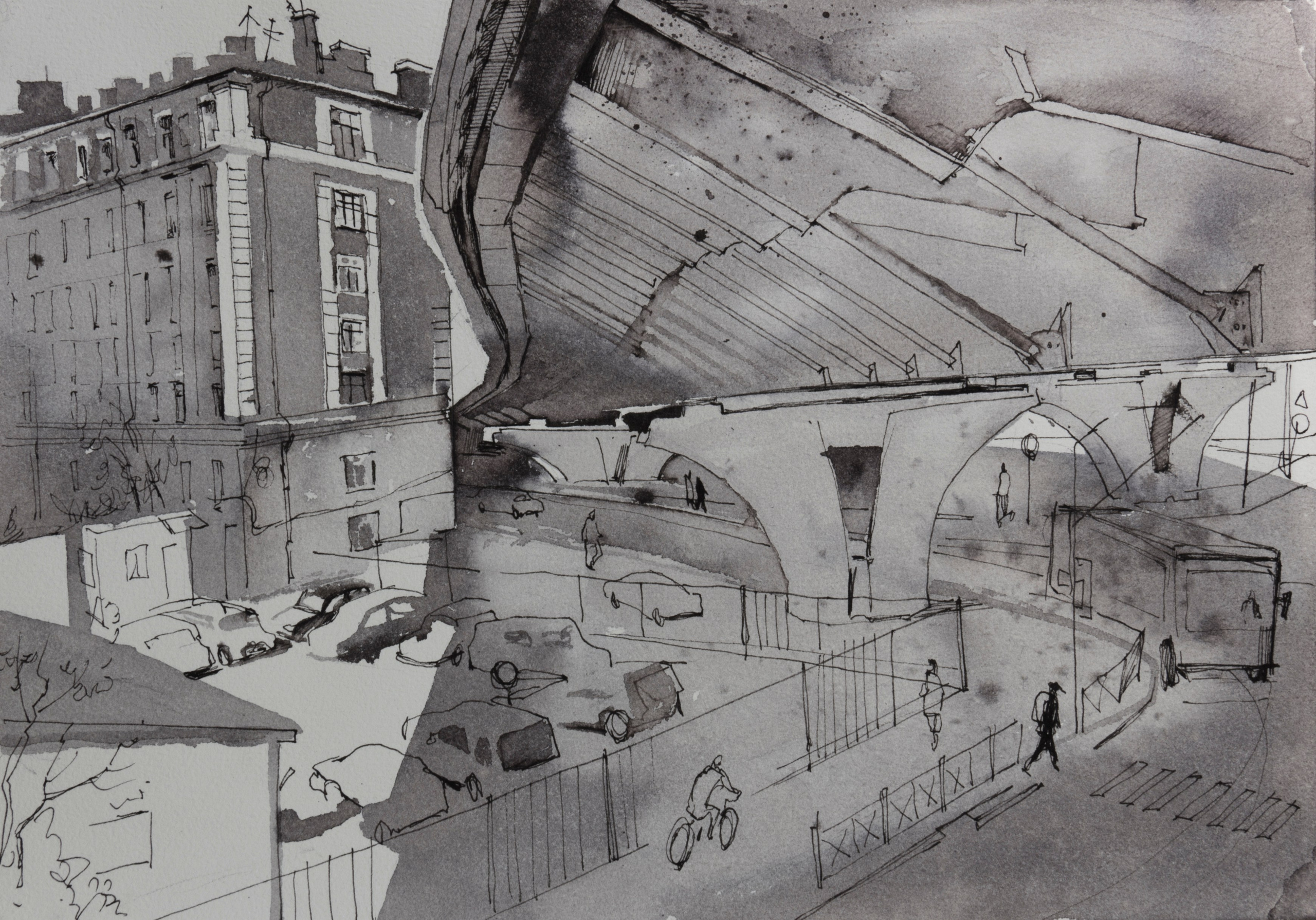 город, графика, черно-белый город, белые ночи, Петербург