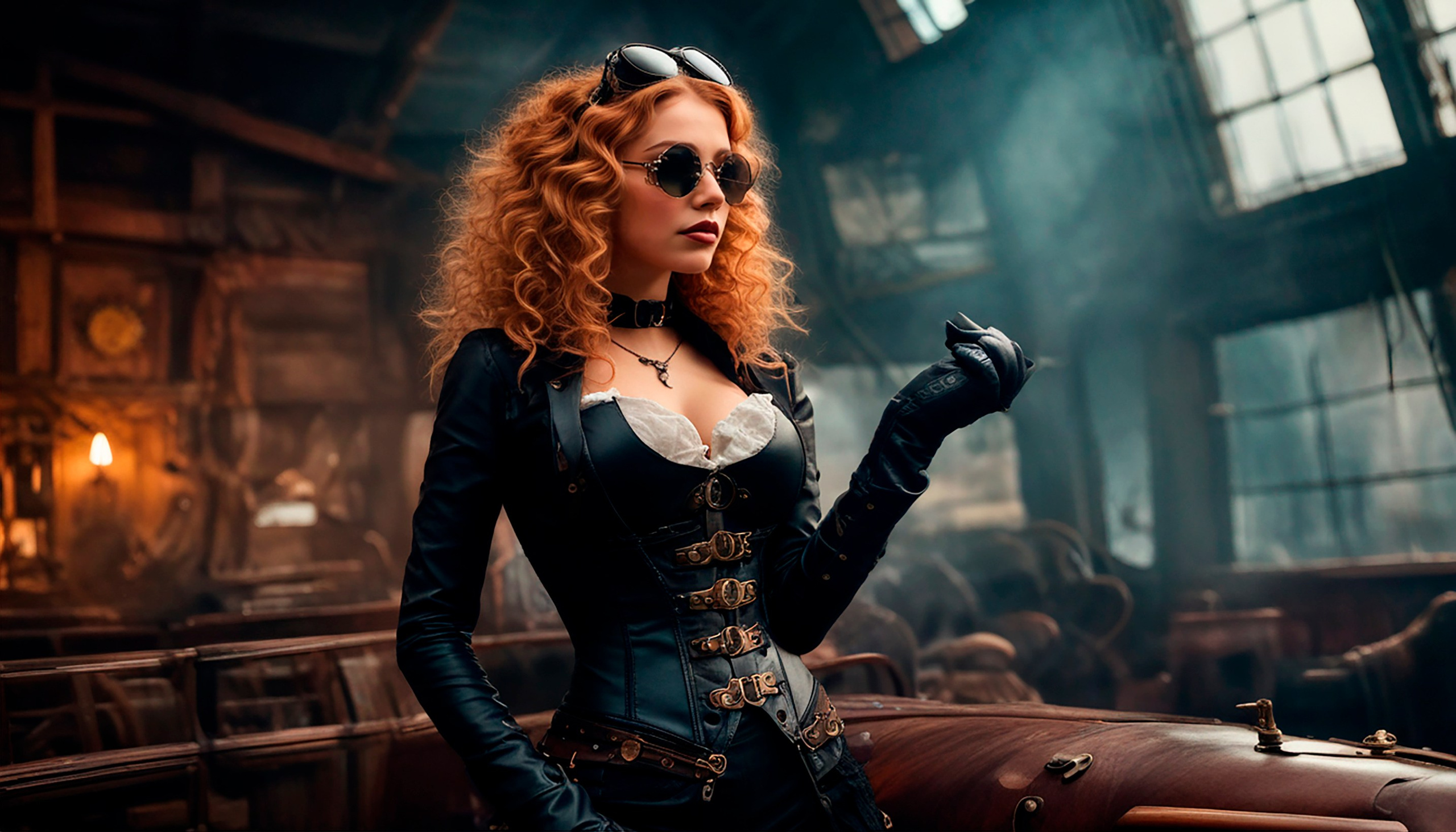 Alice is in Steampunk Country..In the laboratory, where amazing steam-powered structures are being created..