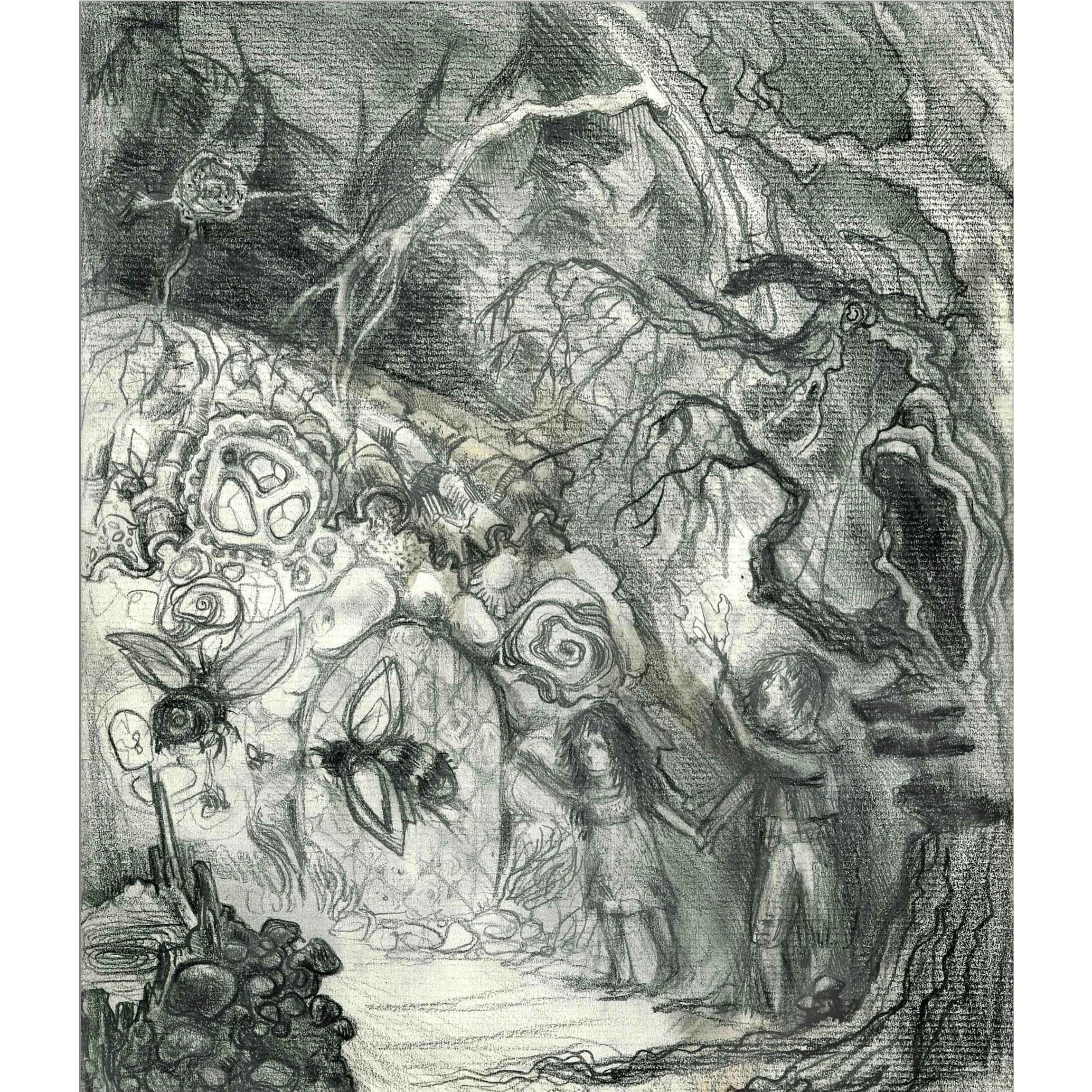 ГАНЗЕЛЬ И ГРЕТЕЛЬ. ДЕТИ В ЛЕСУ. карандаш иллюстрации к сказке графика художник Перепеченова Анна