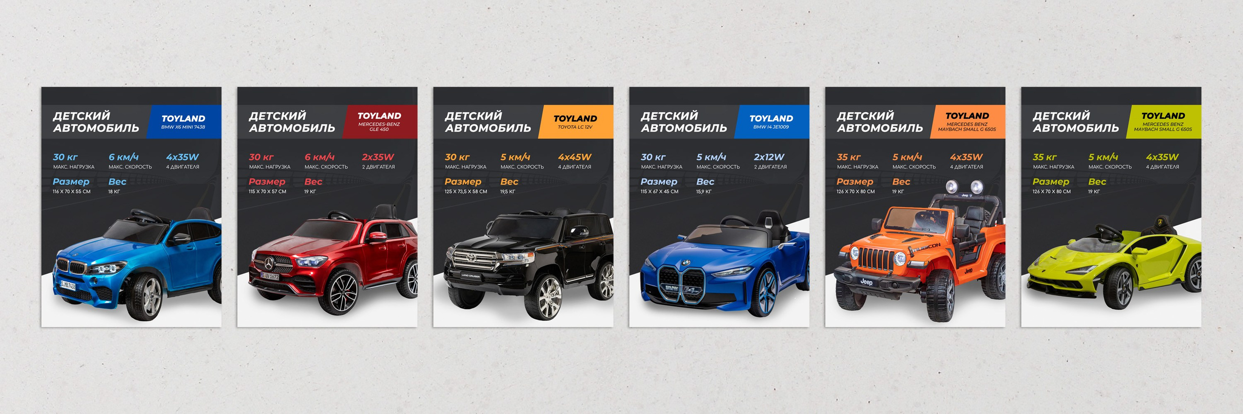 пример применения разработанной концепция дизайна карточки товара для других детских электромобилей