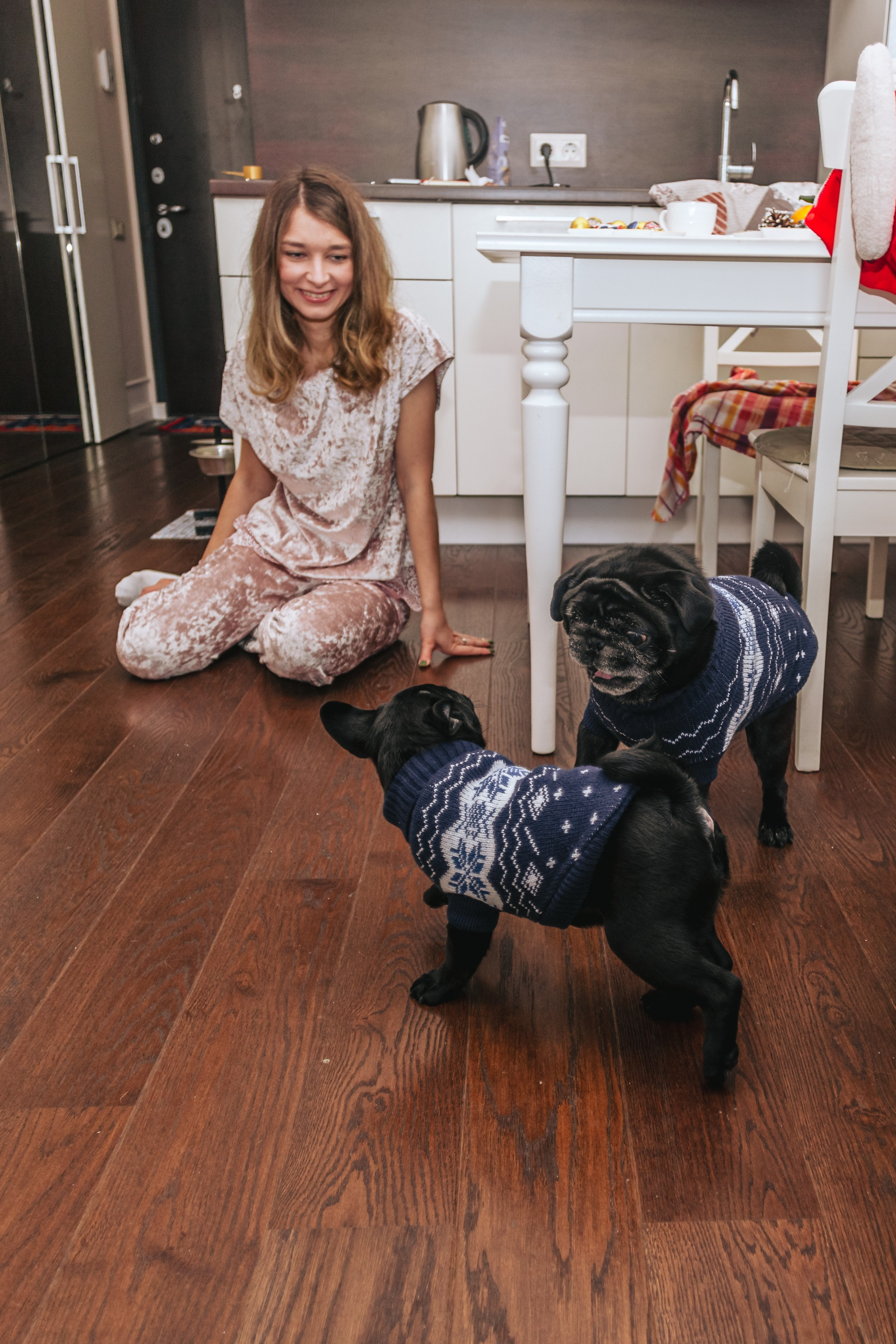 Домашняя фотосессия Оли и двух ее мопсов. Фотограф-анималист Татьяна Степанова