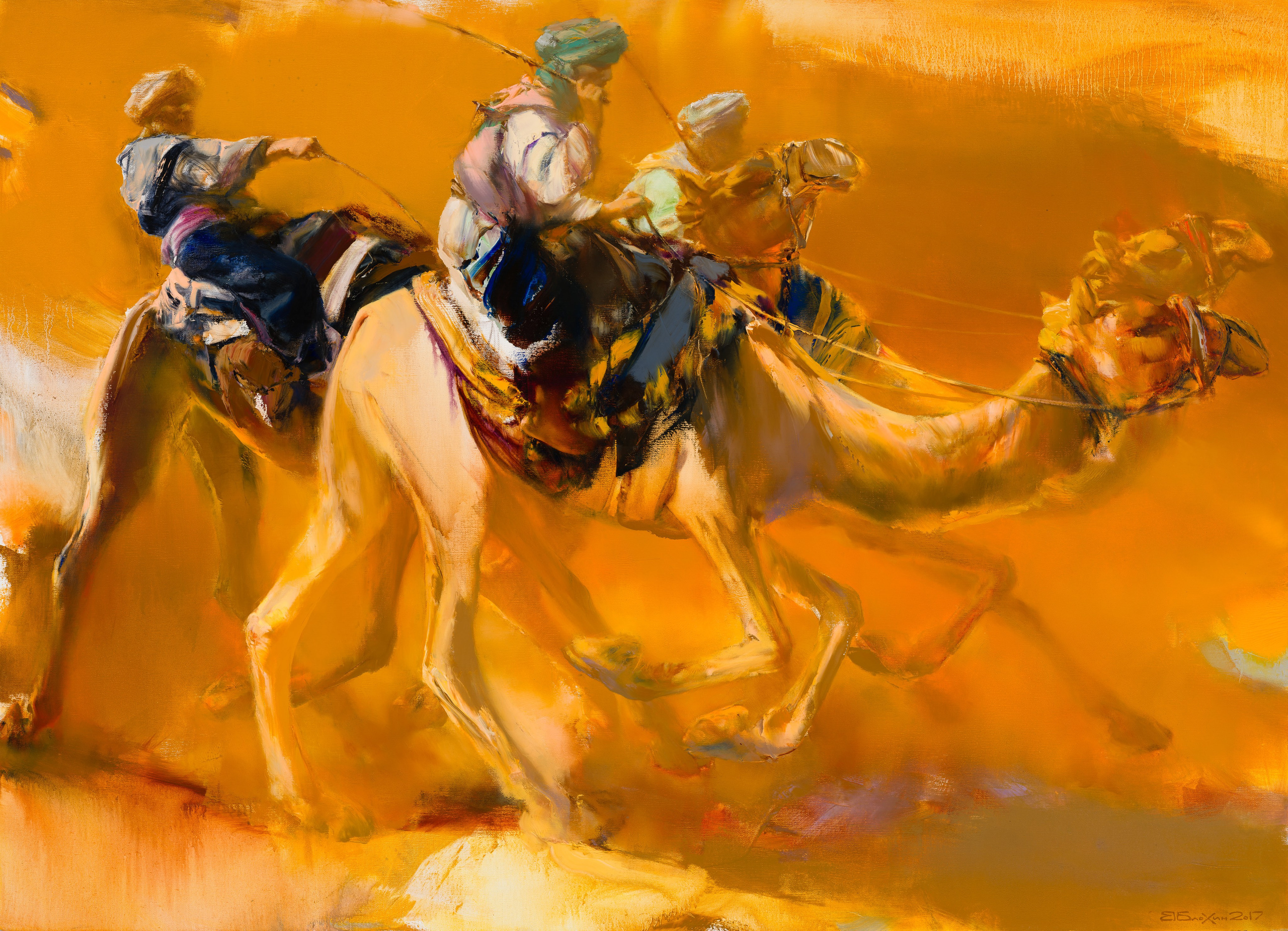 «Скачки на верблюдах» - художник Валерий Блохин (холст, масло, 130x180 см, 2017)