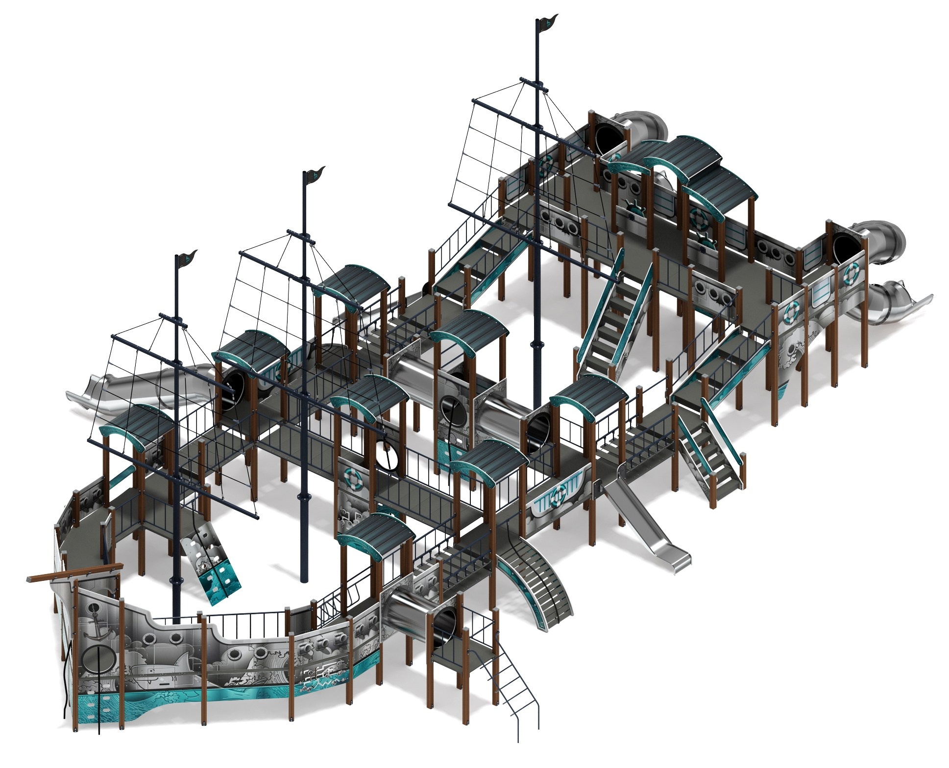 Баркентина (Лагуна) - ДИК 2.03.3.06-22 - Игровой комплекс (нержавейка скат) H=1200, Н=1500, Н=2000                                                                    Габариты (ШхДхВ): 23420х14240х9460                                                                                                                                                                     Зона безопасности, мм:  26920х17740                                                                                                                                                              Скат горки: H=1200 (прямой скат) / H=1500 (винтовой скат) / H=2000 (винтовой скат)                                                                                                                                           Возрастные ограничения от 5 до 12 лет