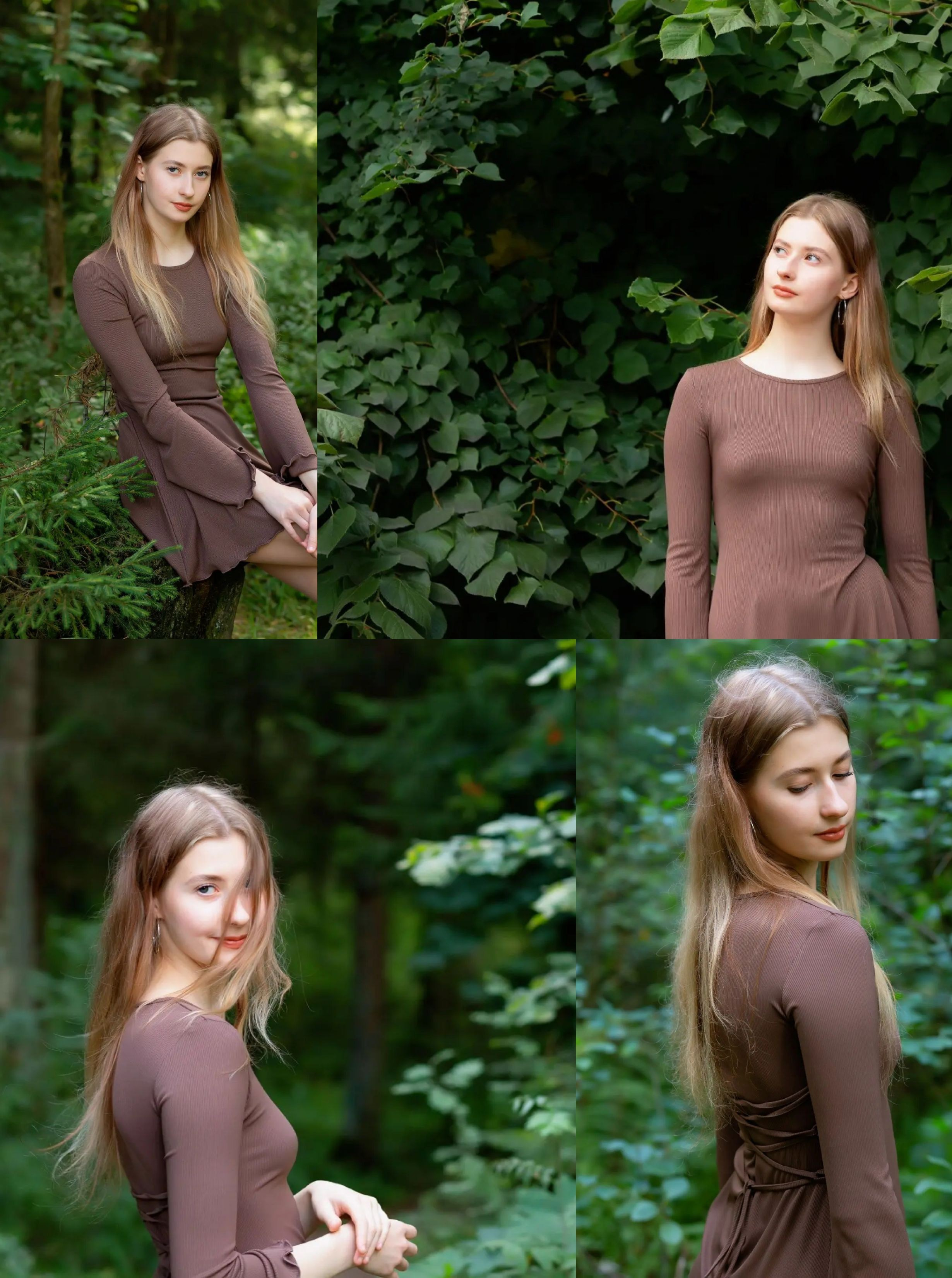 Коллаж профессиональной фотосъемки, портфолио модели на природе, тесты в естественной среде СПб, фотосессия в парке Санкт-Петербург