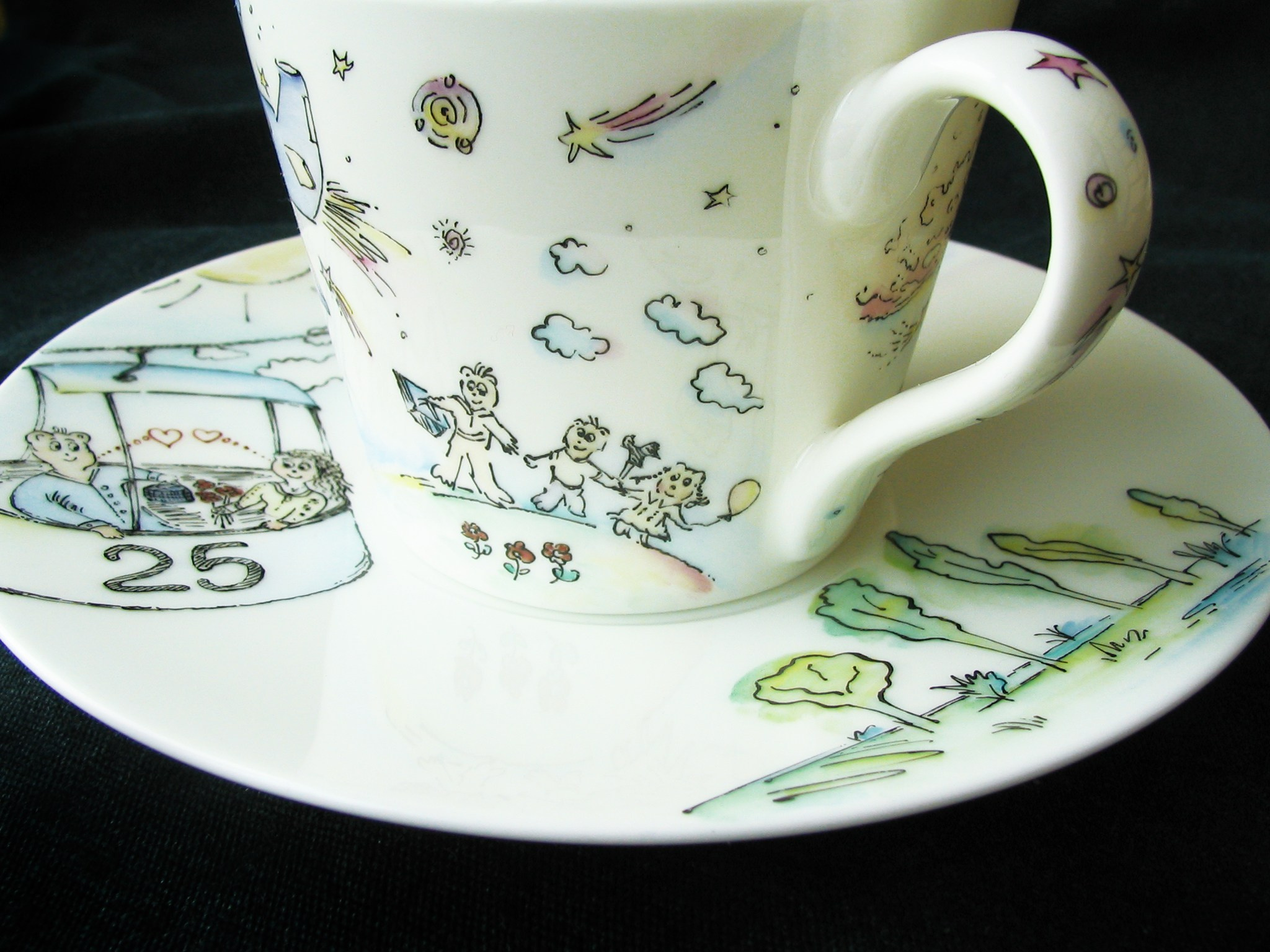 Чайная пара с вашим воспоминанием, детским рисунком на заказ. Роспись фарфора на заказ в Санкт-Петербурге 