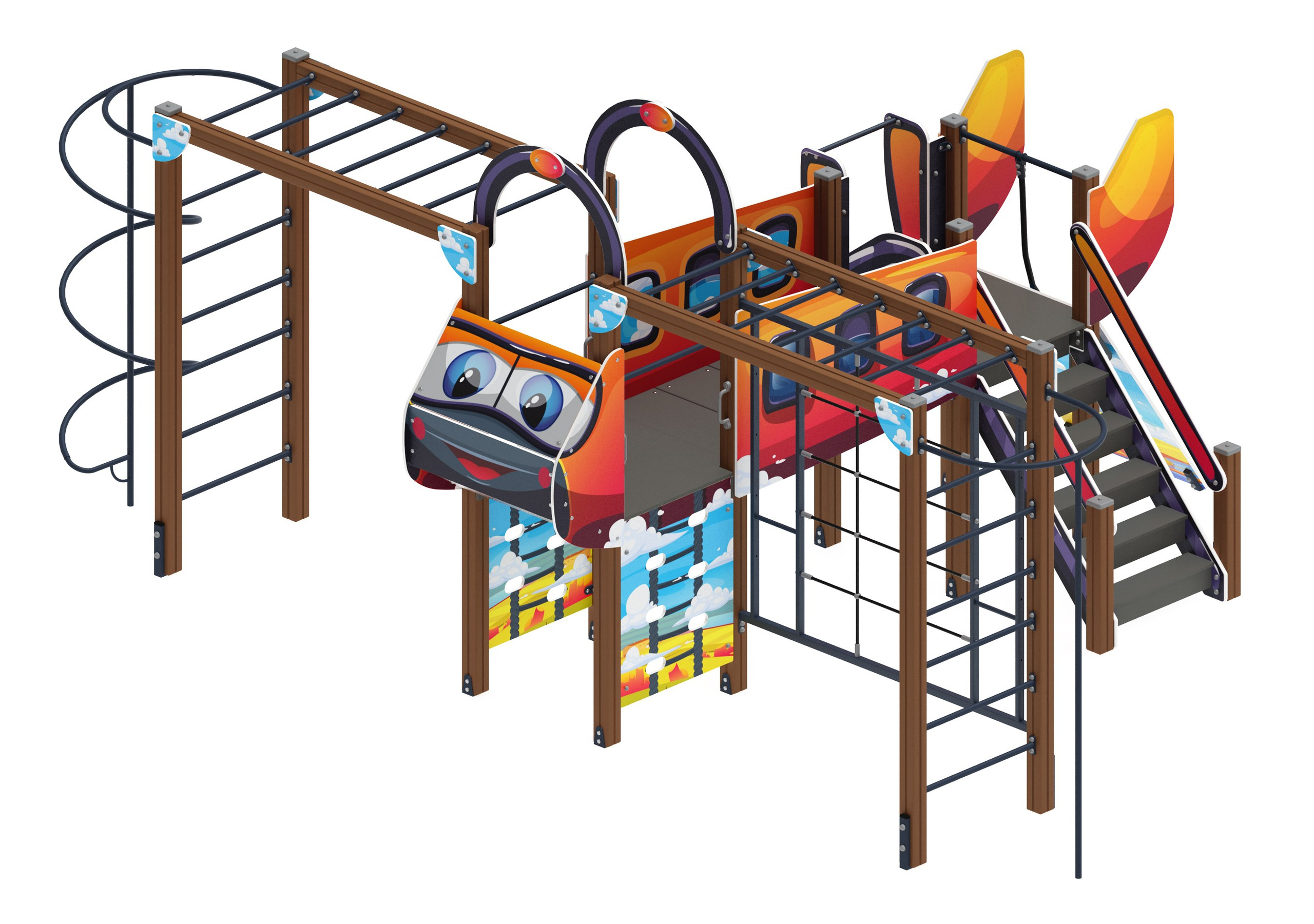Аэроплан (мульт) - ДИК 2.03.4.02-01 - Игровой комплекс Н=1200                                                                                                  Габариты (ШхДхВ): 4720x6810x3000                                                                                                                                                                     Зона безопасности, мм: 9810х7720                                                                                                                                                                        Скат горки: H=1200 (металлический скат)