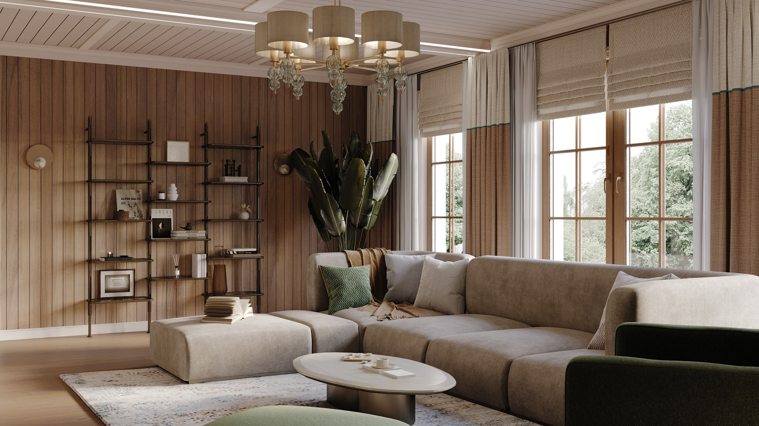 Кухня гостиная в частном доме. Клиент Elena Zorina design studio. Евгений Пырков — 3d визуализатор интерьеров и экстерьеров России