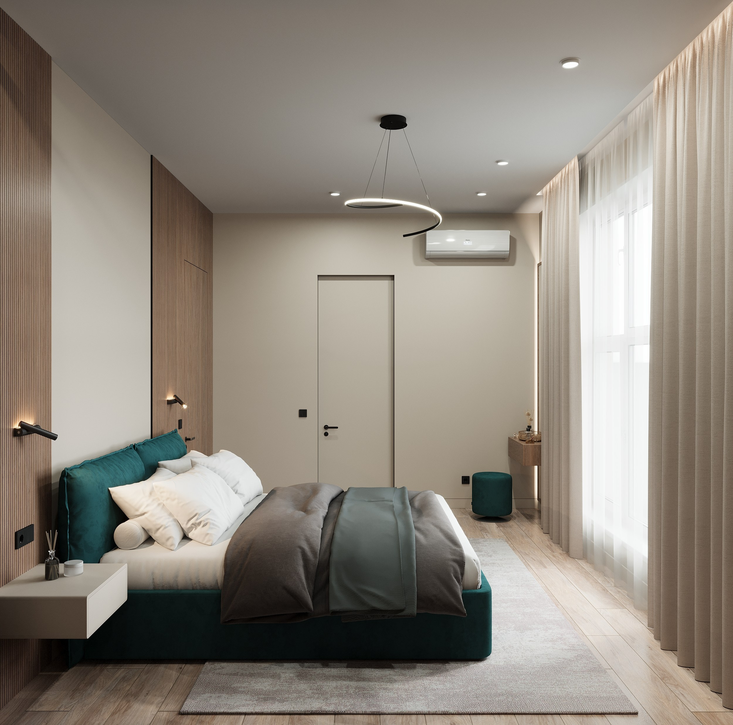 Спальня с гардеробом. 3D визуализация