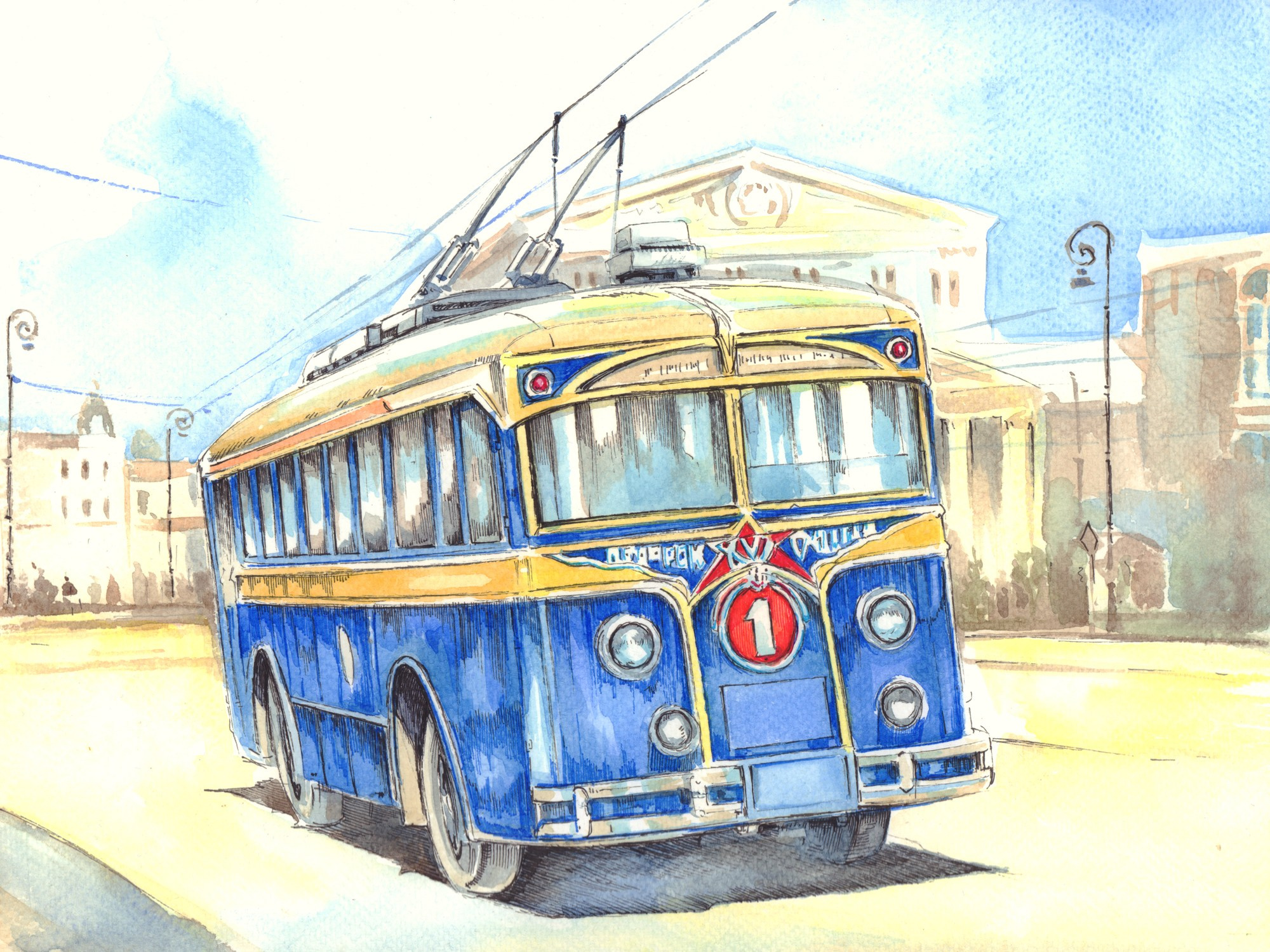 Троллейбусы. Художник Александр Петрунин