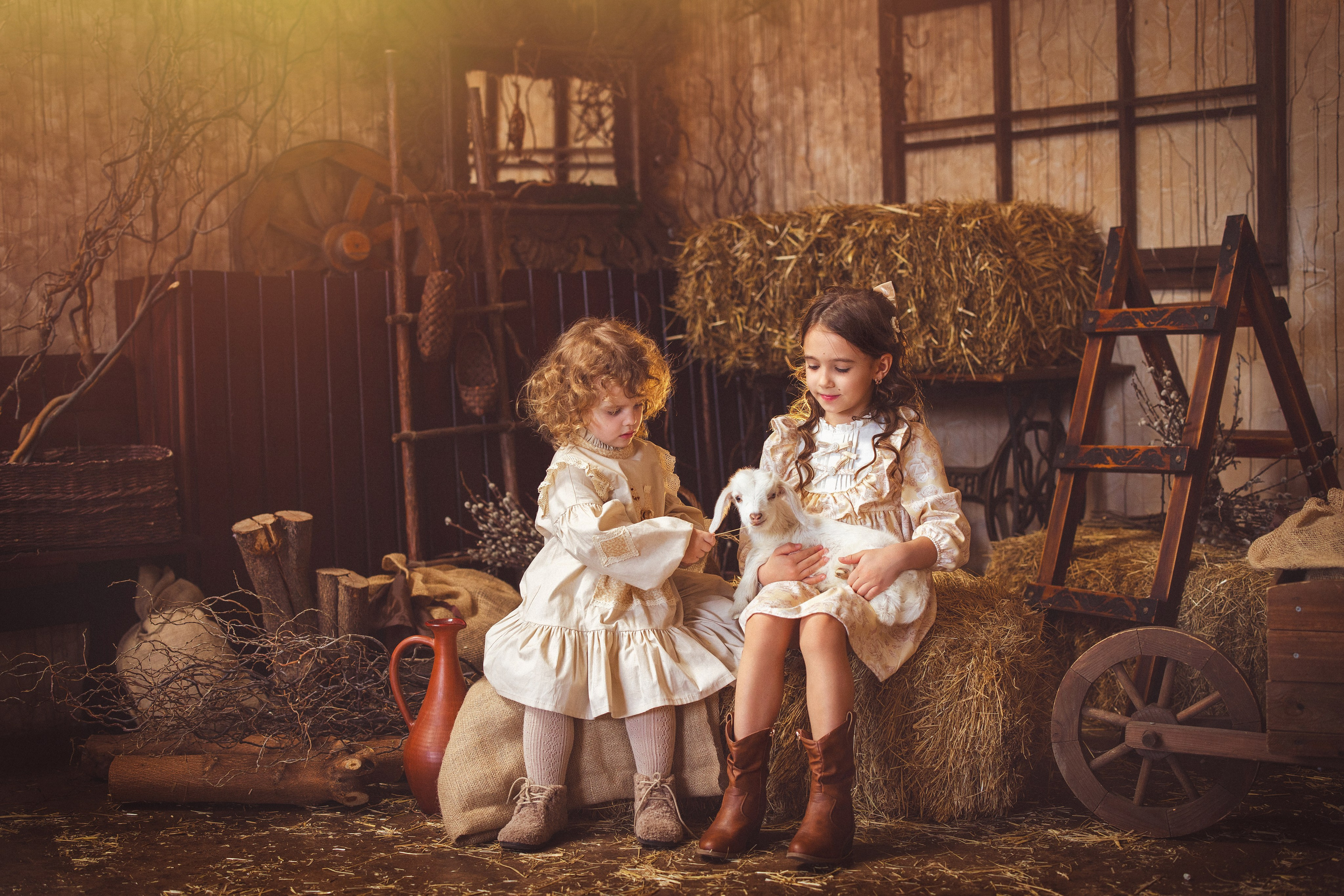 Пасхальный фотопроект с козочкой и утятами, в фотостудии «Эль» 2024 г. Семейный и детский фотограф в Краснодаре Анна Трашкова