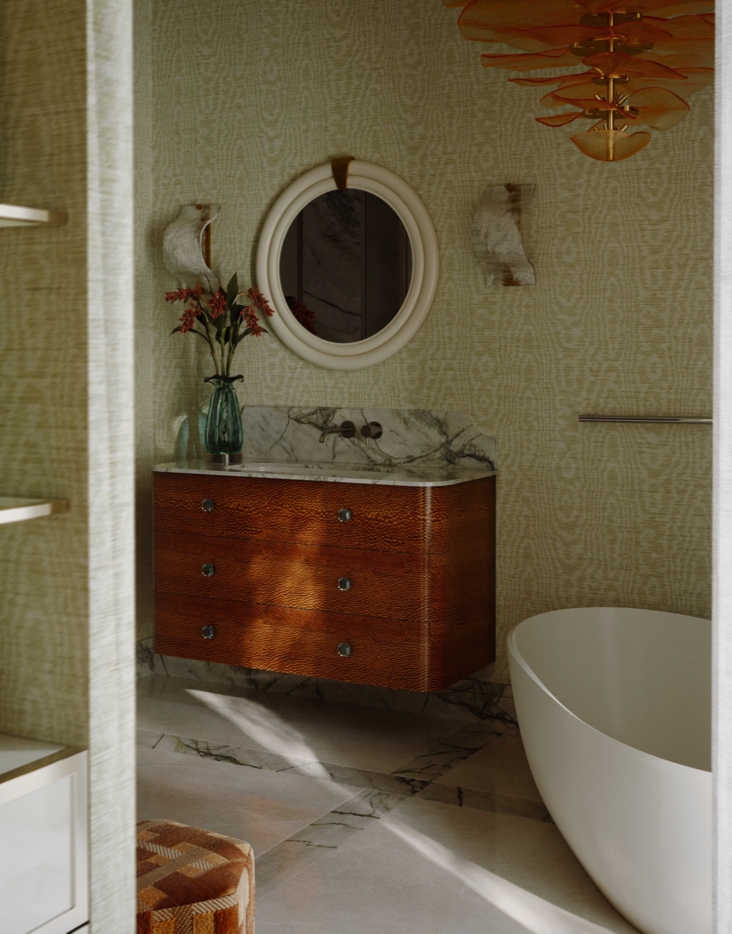 Ванная комната «Морская волна». 3D визуализация дизайна интерьера. 3D interior design visualizer