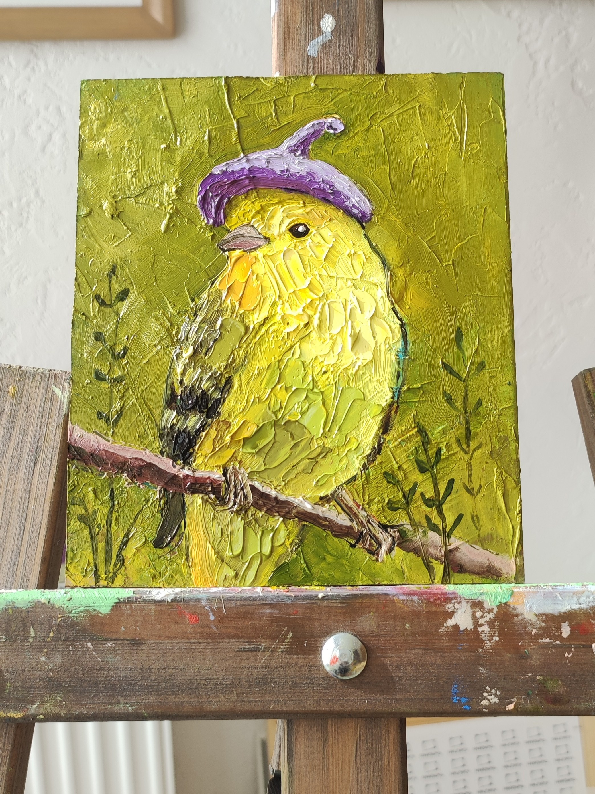 «Пташка-милашка». Масло, картон, 15×18 см. Галерея картин художницы Бельмесовой Евгении