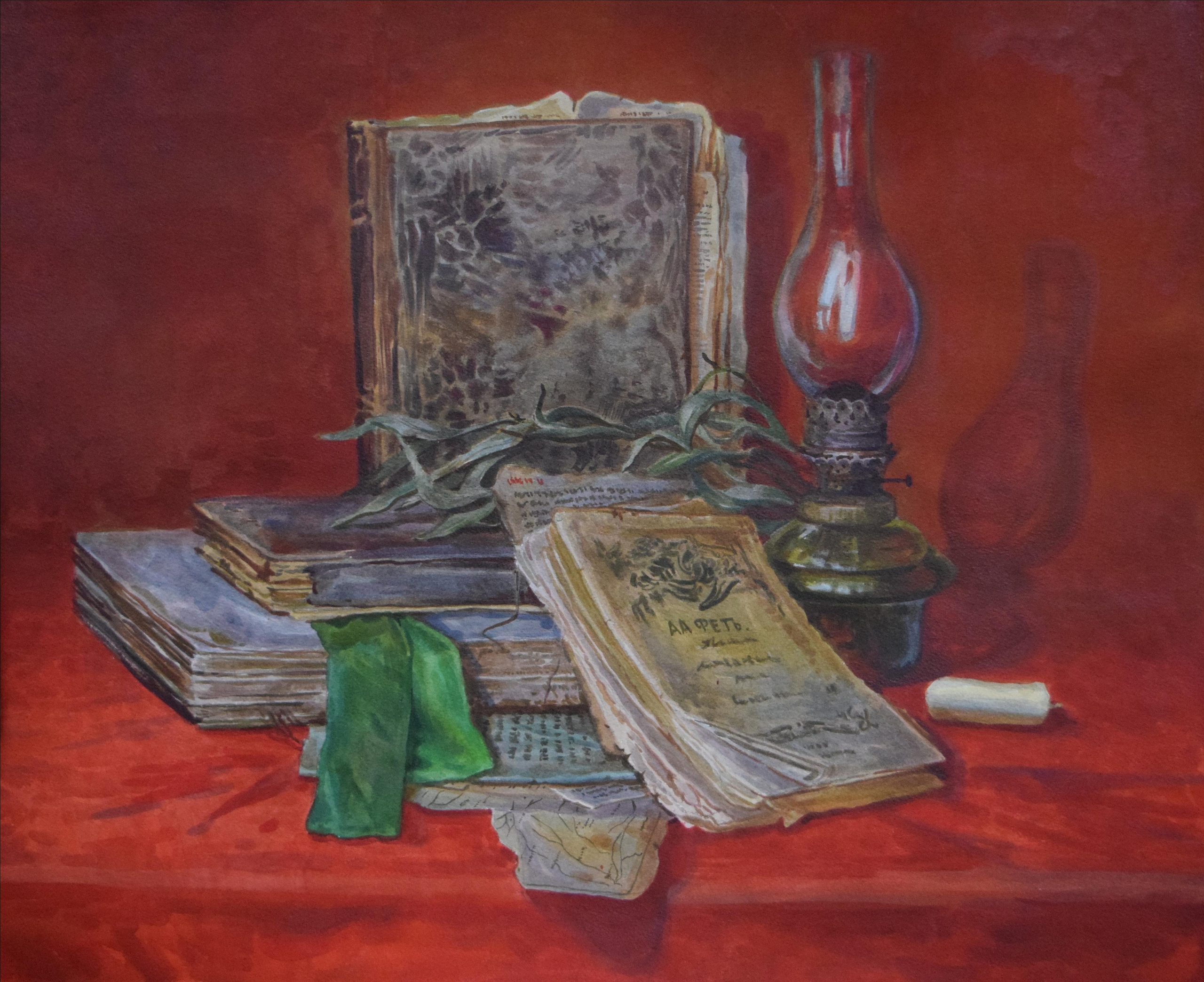 "Старинные книги" 2021 г. 66 на 53 см. бумага акварель. 5500 р.