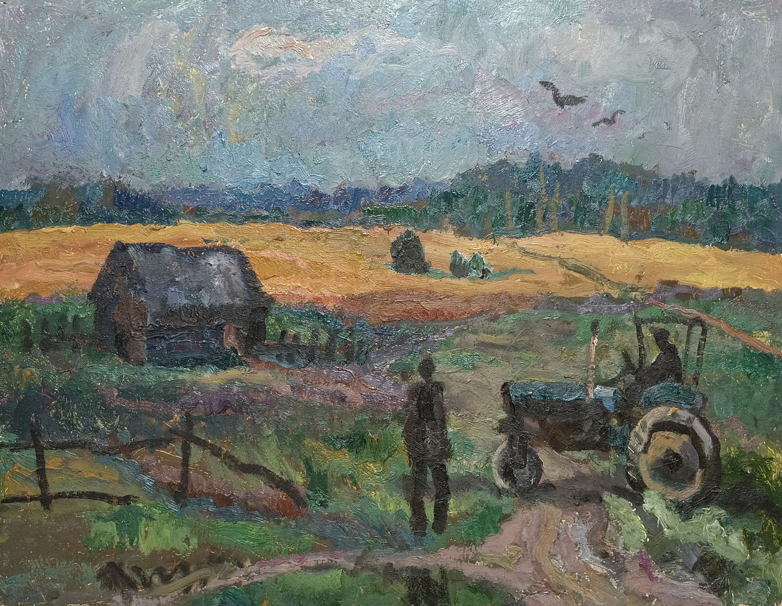 «Пейзаж с трактором» 1981 год. Художник Величко Вадим Семёнович