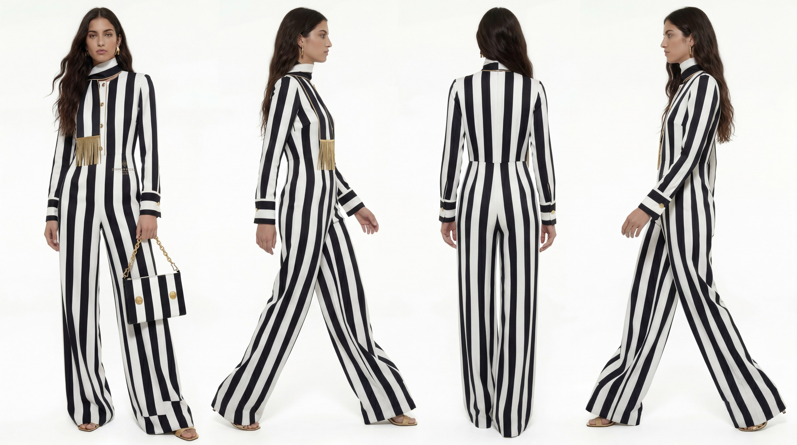 Групповая AI-съемка: три модели в полосатой одежде, быстро и недорого для каталожной съемки