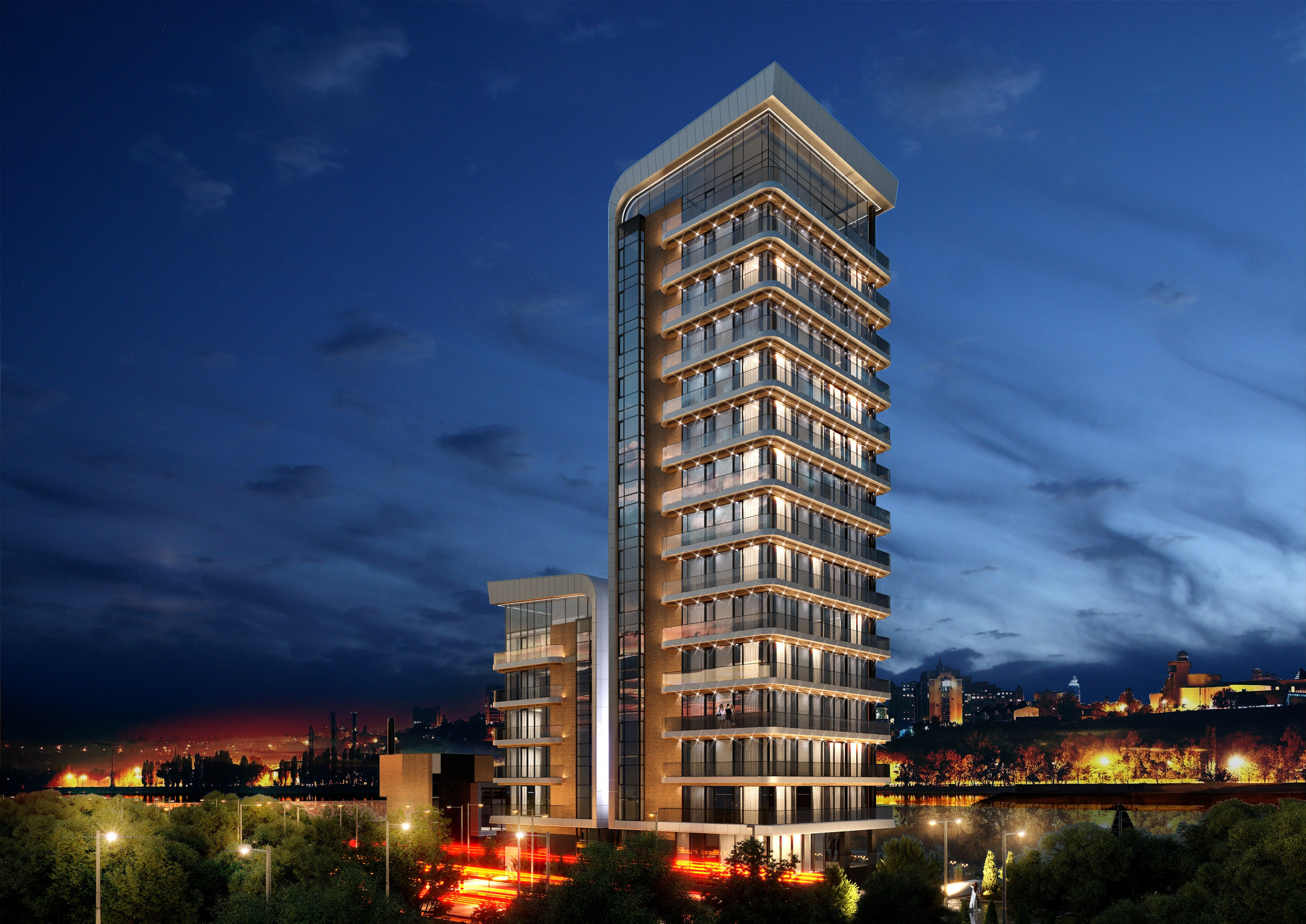 Высотное здание у набережной — 3D-визуализация архитектуры. 3Д Визуализация Интерьера и Архитектуры