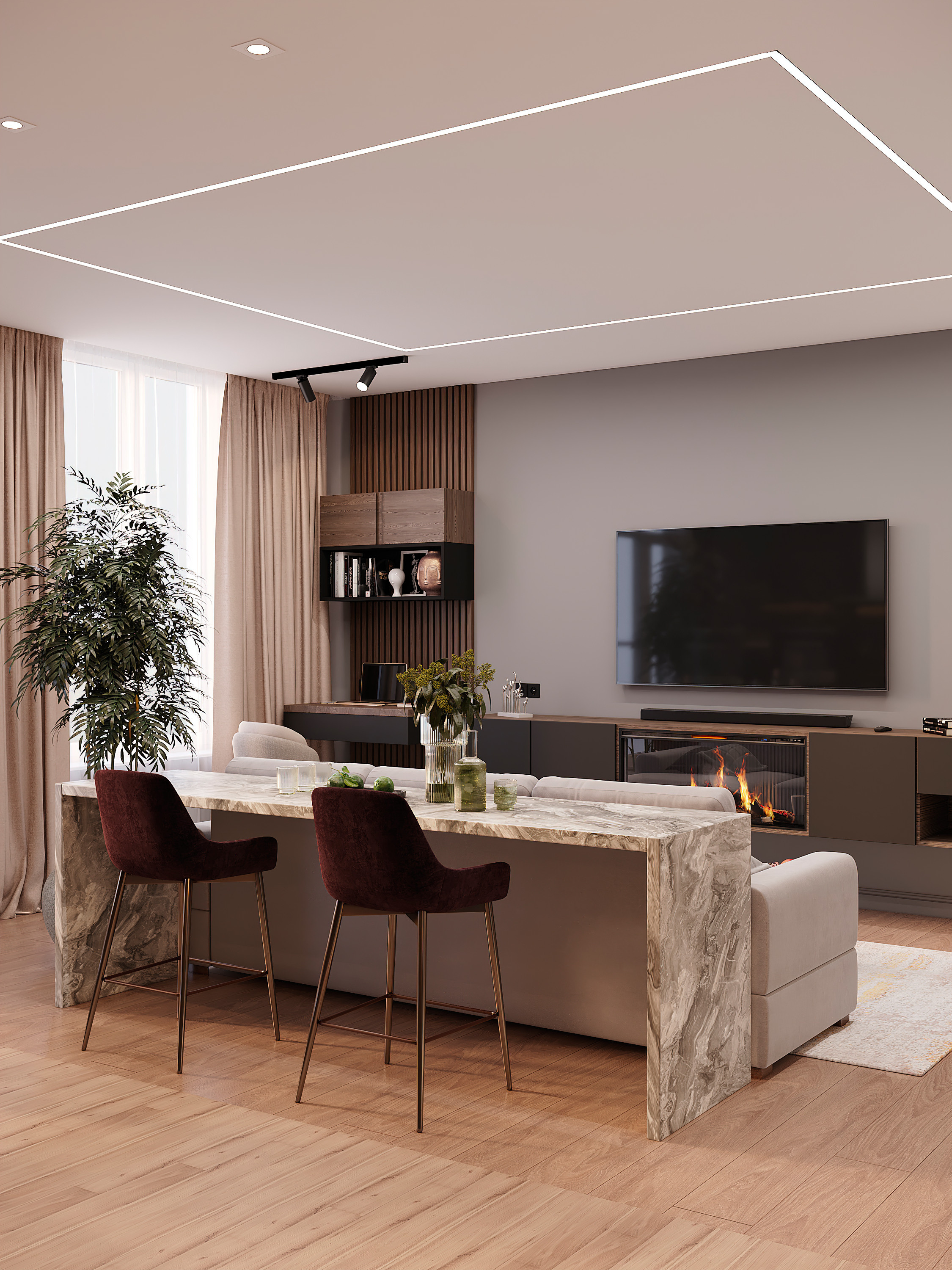 Просторная квартира 100 м² с кальянной зоной и темной спальней-кабинетом. Батракова Наталья дизайнер интерьеров Санкт-Петербург Москва Архангель