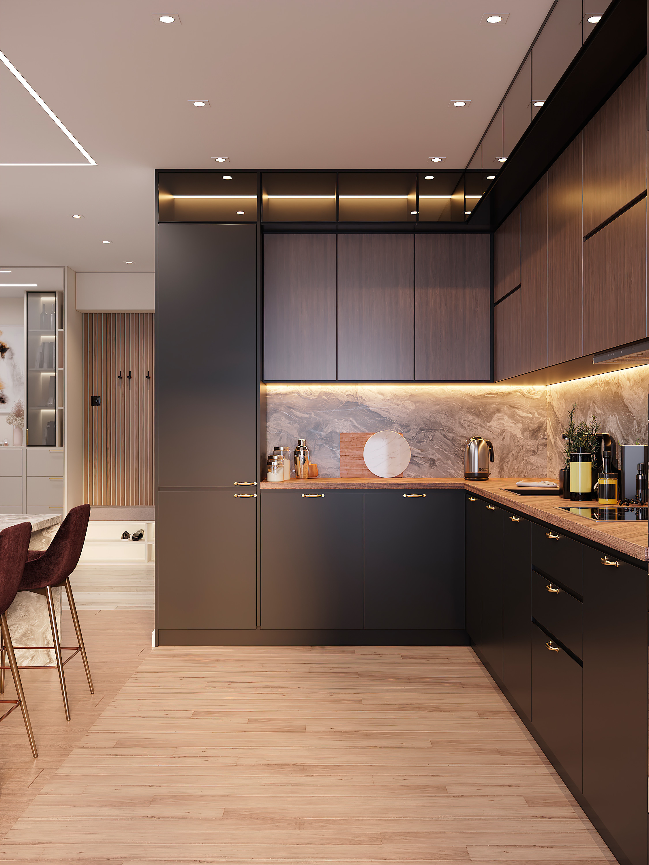 Просторная квартира 100 м² с кальянной зоной и темной спальней-кабинетом. Батракова Наталья дизайнер интерьеров Санкт-Петербург Москва Архангель